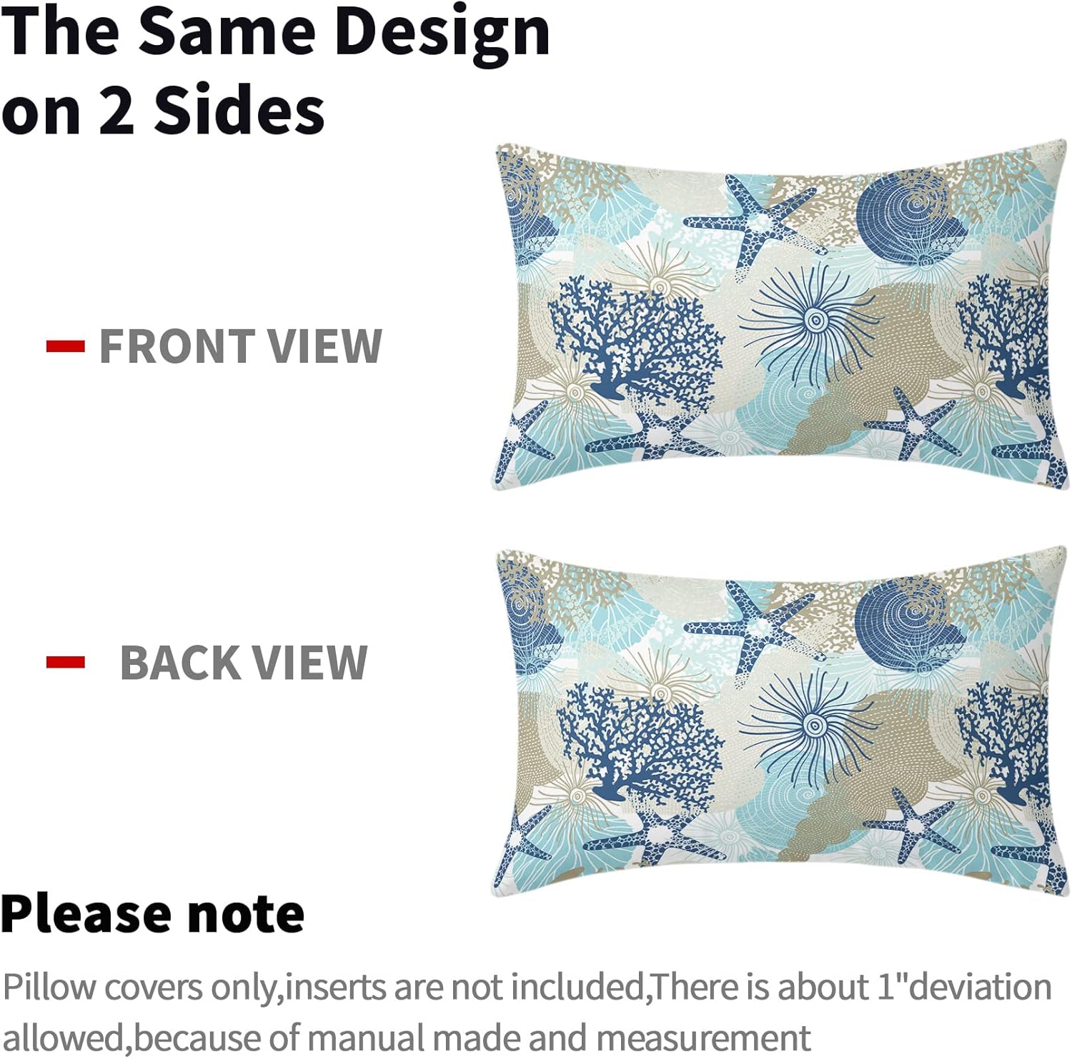 Kawani Nautical Coastal Pillow Covers 12X20 in Beach Ocean Themed Decorative Lumbar Bed Pillow Cases Set of 2 Starfish Seashell Throw Pillows Home Decor for Living Room Bedroom Bed Cushion Outdoor - Image 4