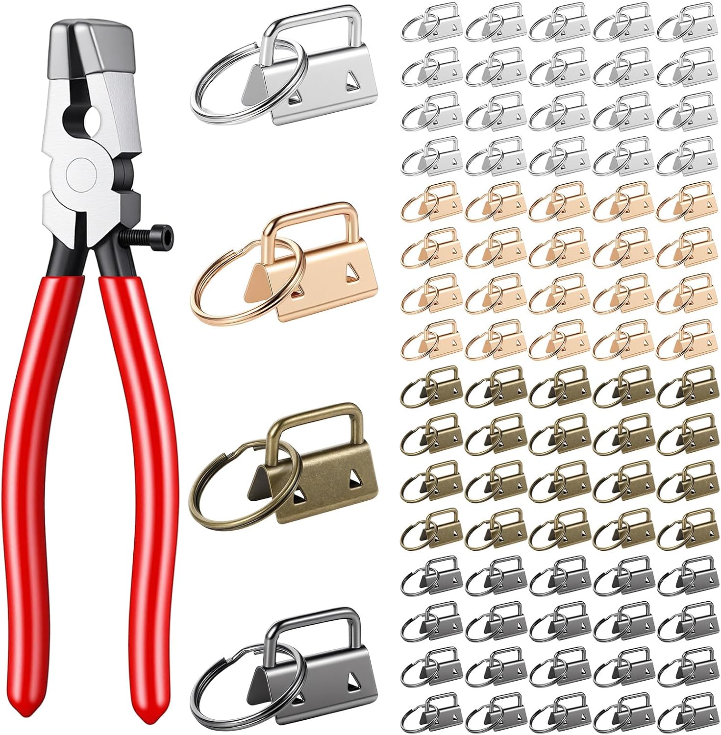80 Pcs 1 Inch Key Fob Hardware Set with Pliers Heavy Duty Metal Alloy Keychain Hardware Kit for Wristlet, Lanyard, and Key Chain Making Supplies
