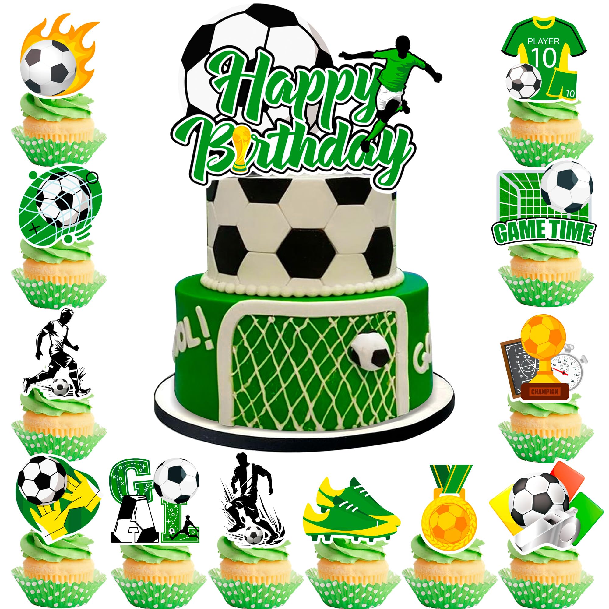 13pcs Soccer Cake Decorations Set Soccer Cupcake Toppers Football Cake Topper for Soccer Birthday Party Decorations