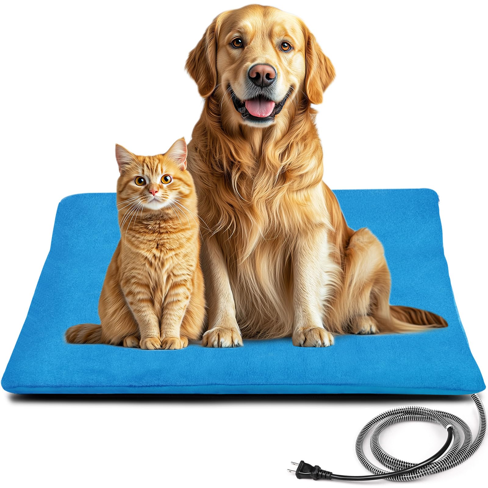 Outdoor-Heizkissen für Hunde und Katzen, mehrere Größen, wasserdicht, beheizt, für draußen, Haustier-Heizmatte, Decke mit kaufester Kordel für Senioren, Hunde, Katzen, Haus, Welpenkiste, Blau, 61 x