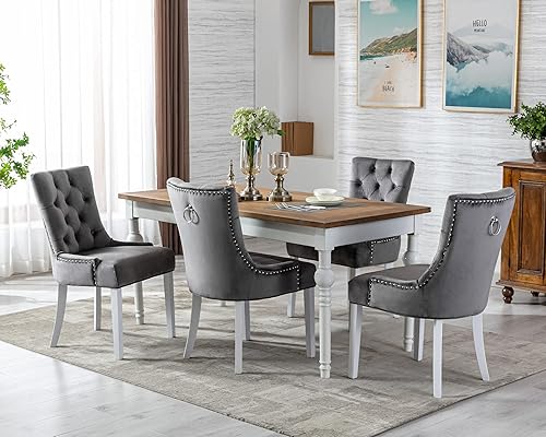 Miniatura 4 de Sillas de comedor de terciopelo modernas copetudas, sillas de comedor laterales de granja, sillas de cocina, sillas Parsons con patas de madera