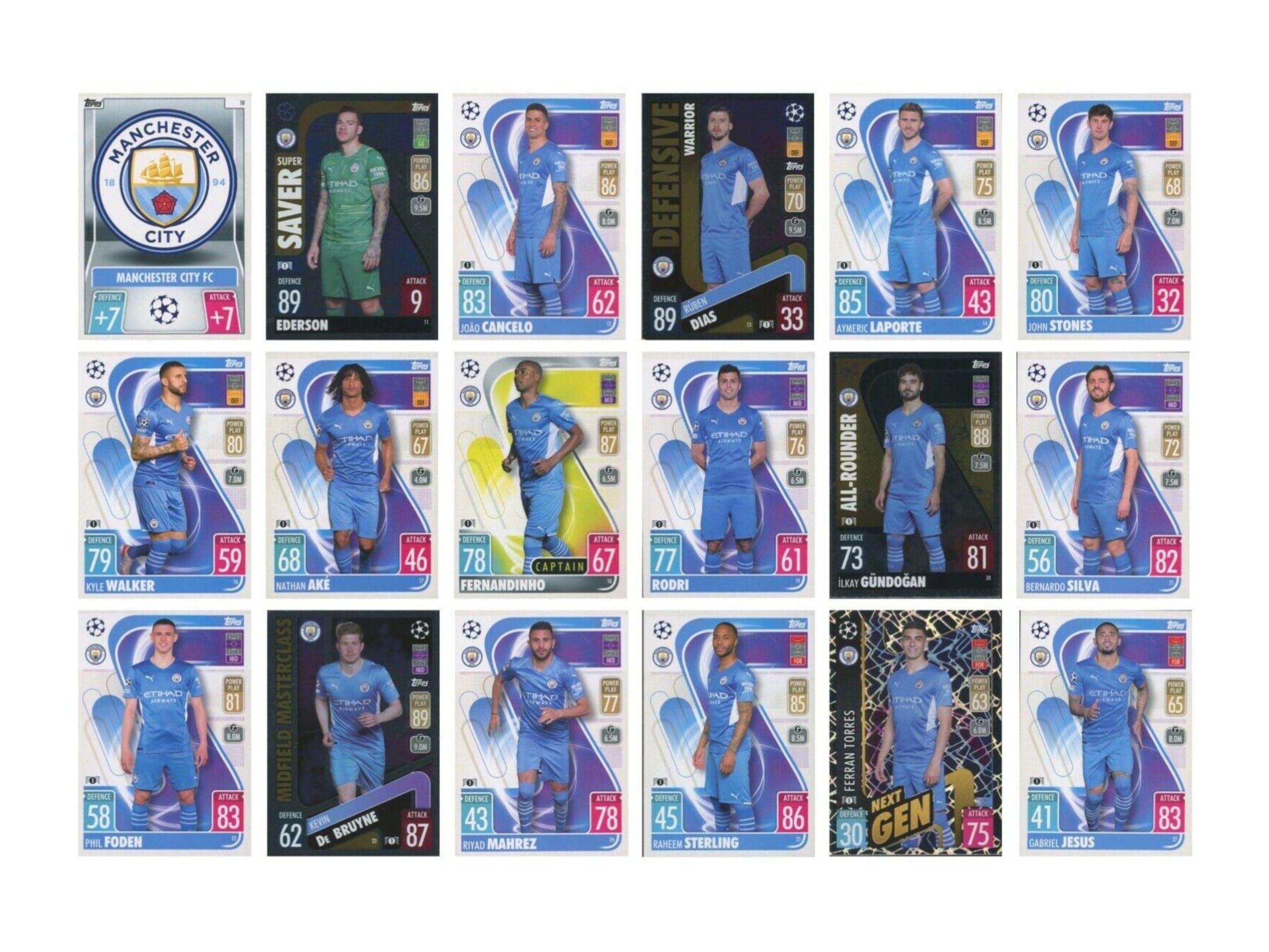 TOPPS MATCH ATTAX 2021/22 MAN CITY FULL 18 CARD TEAM SET