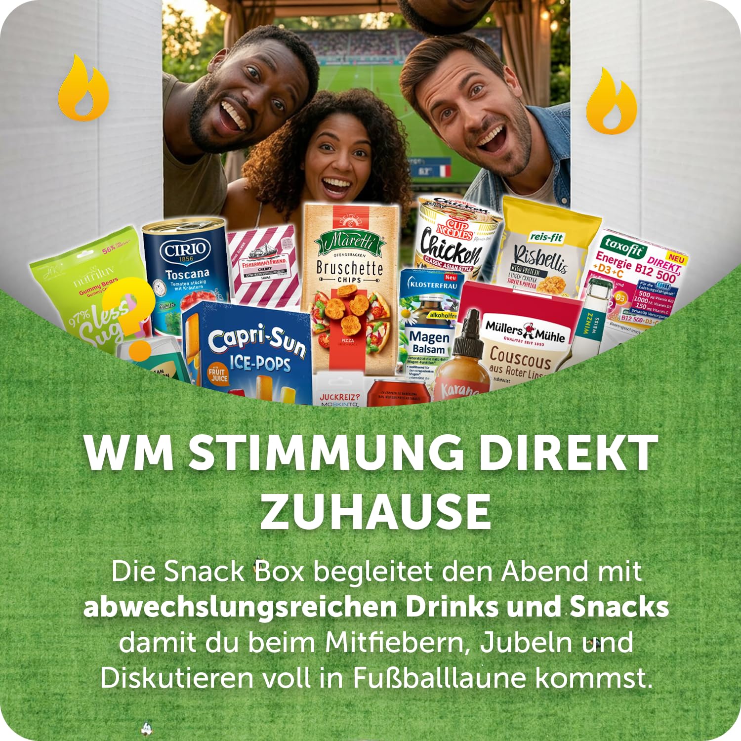 Utry.me WM-Box für Fußballabende mit Top-Marken - Snacks und Drinks mit über 50€ Warenwert - kuratierte Snackbox mit süßen und salzigen Knabberartikel sowie Getränke
