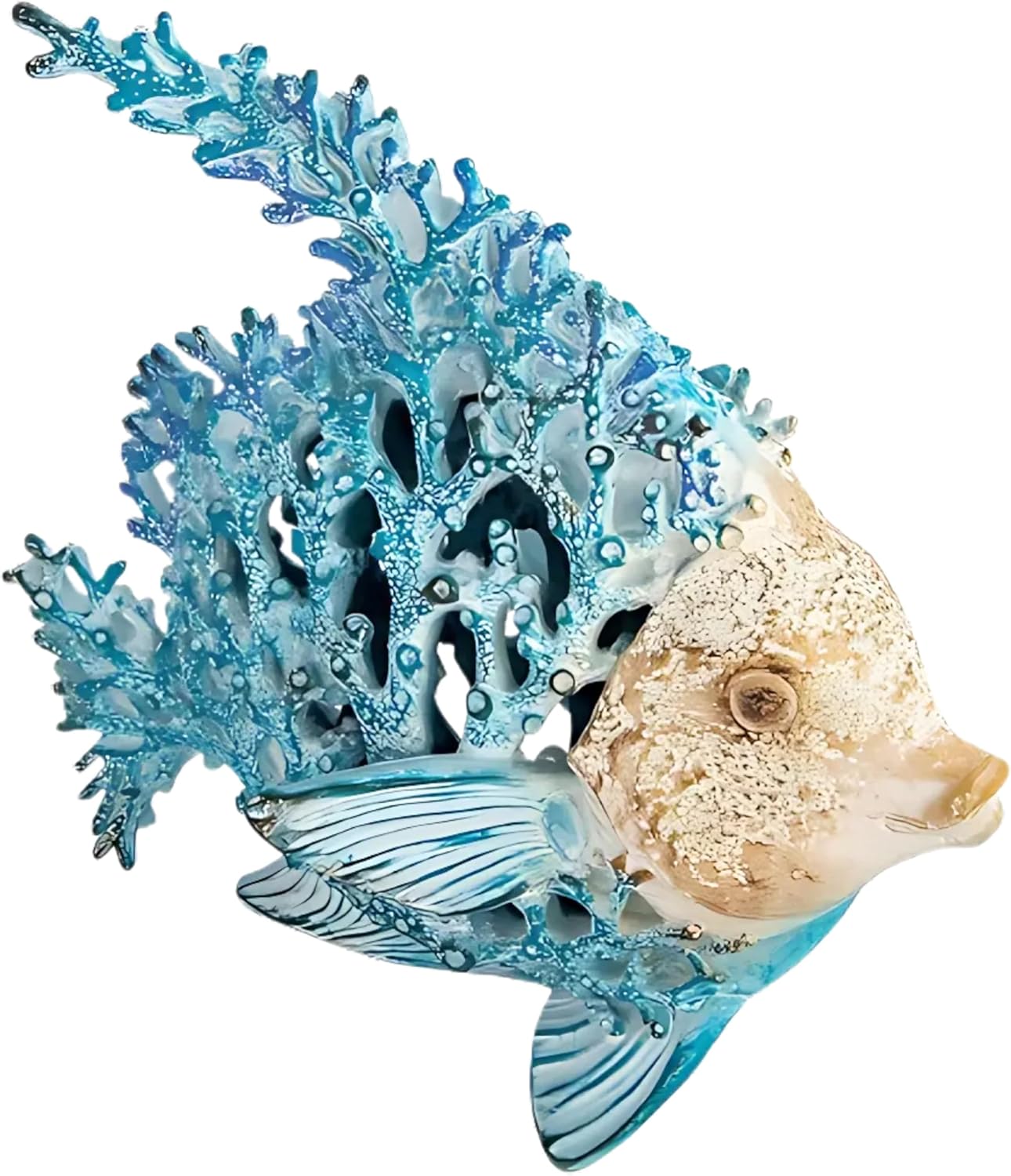 Ocean Decor Coral Reef Angelfish Sculpture Beach Home Decor Coastal Tabletop Collection 11 in x 10 in (Sky Blue)