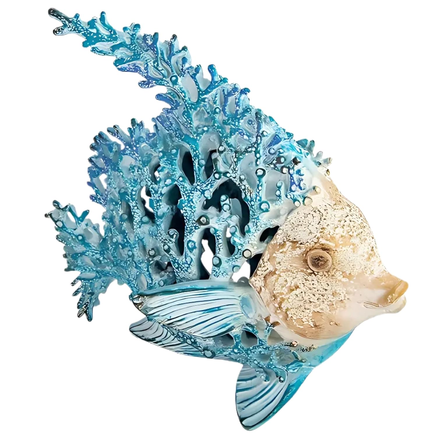 Ocean Decor Coral Reef Angelfish Sculpture Beach Home Decor Coastal Tabletop Collection 12 in x 11 in Turquoise