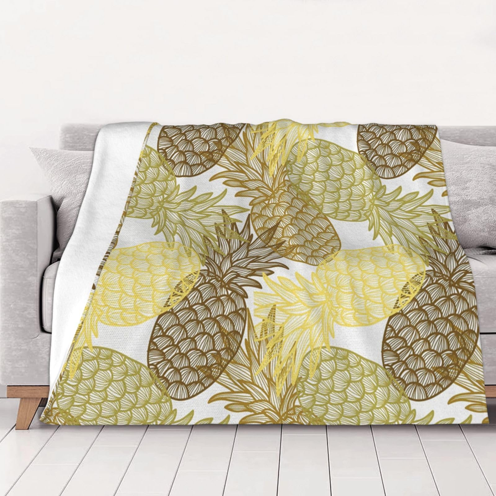AUBKFELD Exotic Tropical Pineapples Printed Flannel Blanket 200x150 CM, Soft & Warm Throw Blanket for Sofa/Couch/Bed/Car, Gifts for Audlts Women Men