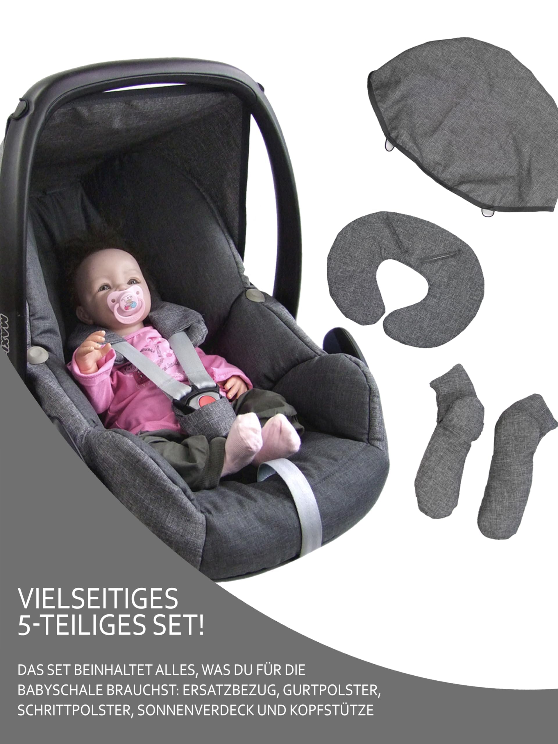 BambiniWelt Ersatzbezug Babyschale 5-teiliges Set kompatibel mit Maxi-Cosi Pebble Sterne olive