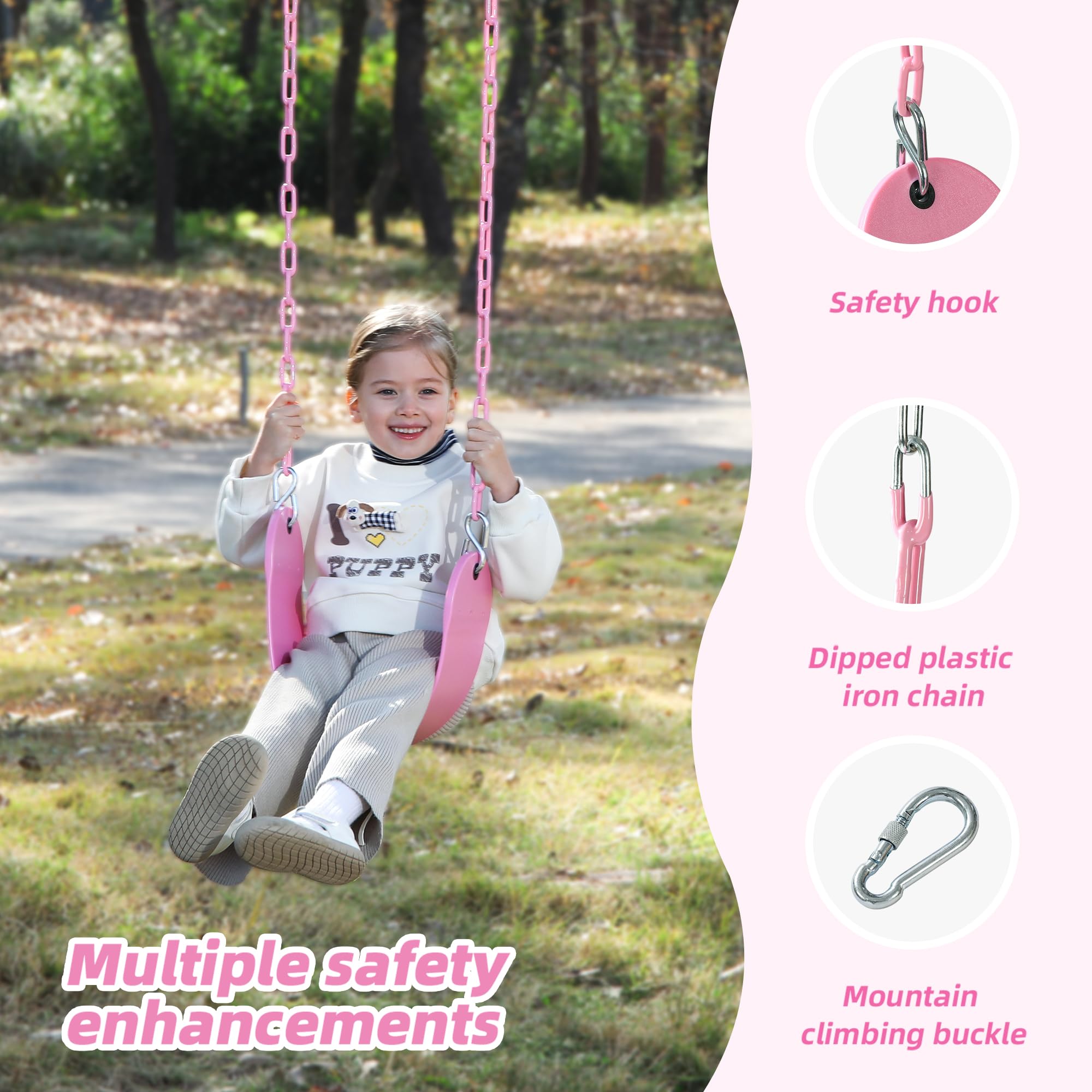 Pink Swing Seat - Heavy Duty Chain Plastic Coated - Playground Swing Set Accessories Replacement Gift Box Set Birthday Gift