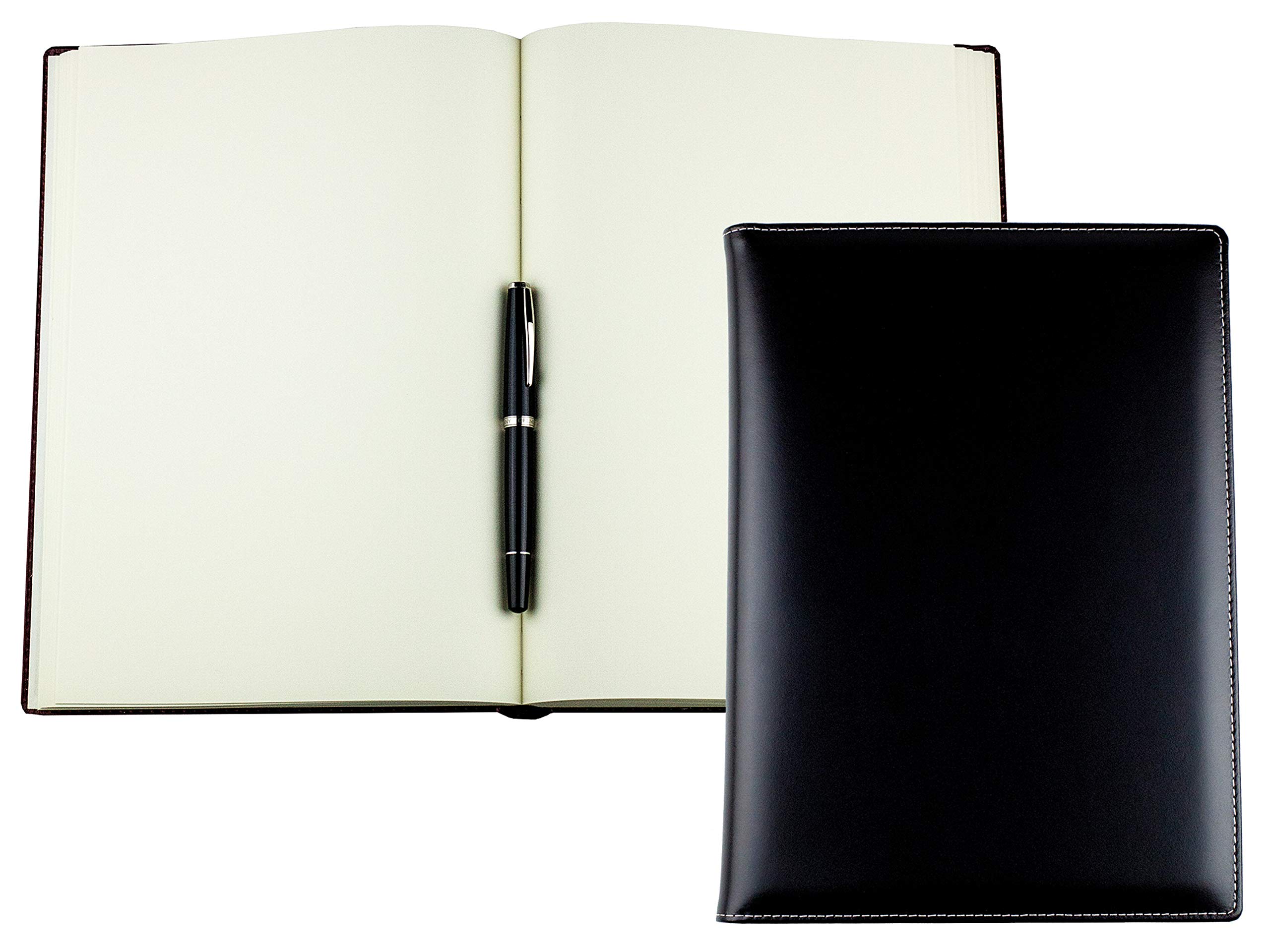 DELMON VARONE - Personalisierbares Notizbuch DIN A4 gebunden Premium Cambridge Leder schwarz - Blanko Skizzen Buch unliniert im Hardcover Echtleder Einband - auch als Tagebuch, Reisebuch & Skizzenbuch