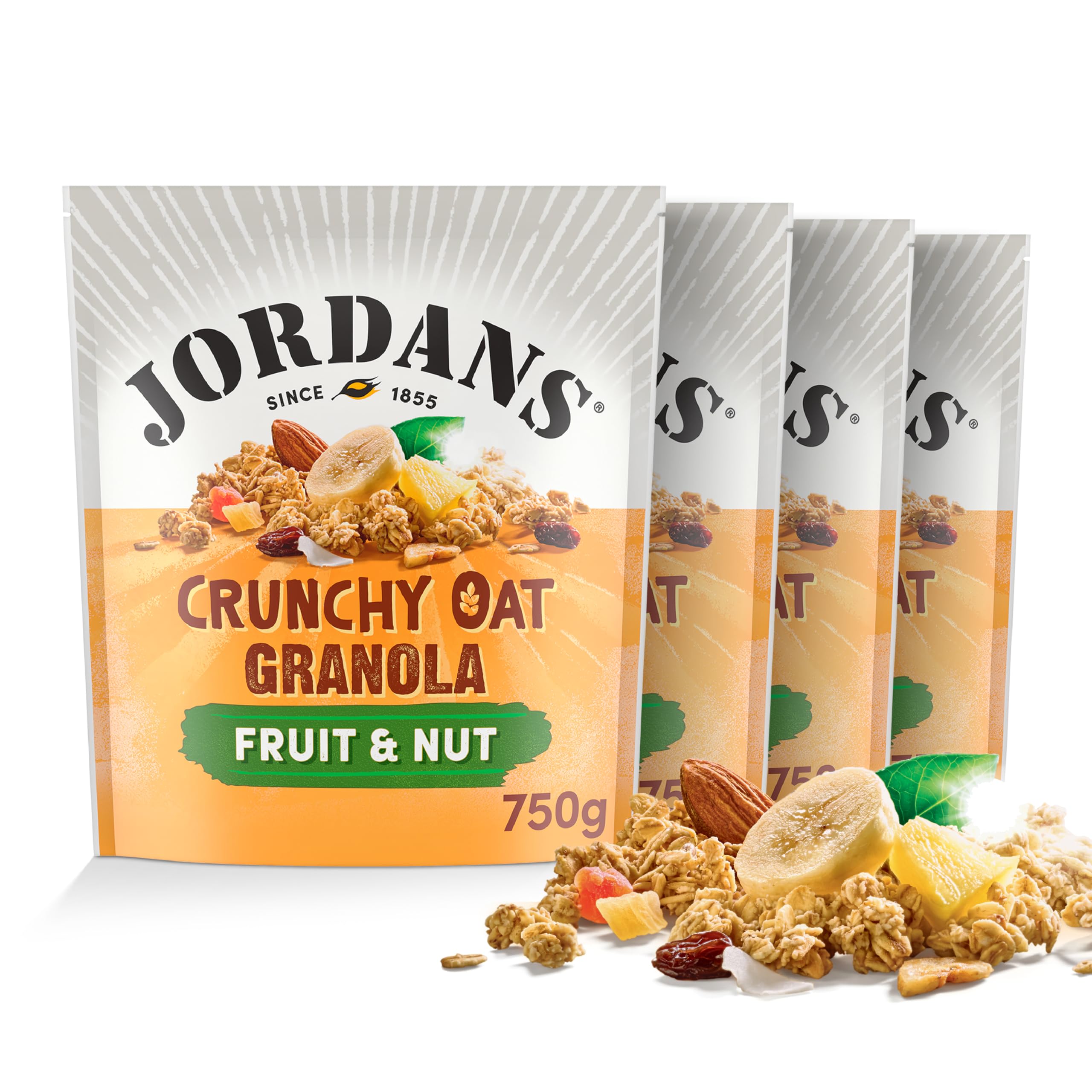 Jordans Granola Crunchy Oat Breakfast Cereal with Fruit and Nut - British Baked Source of Fibre Cereal - No Artificial Flavours or Preservatives - 750g (Pack of 4 x 750g)