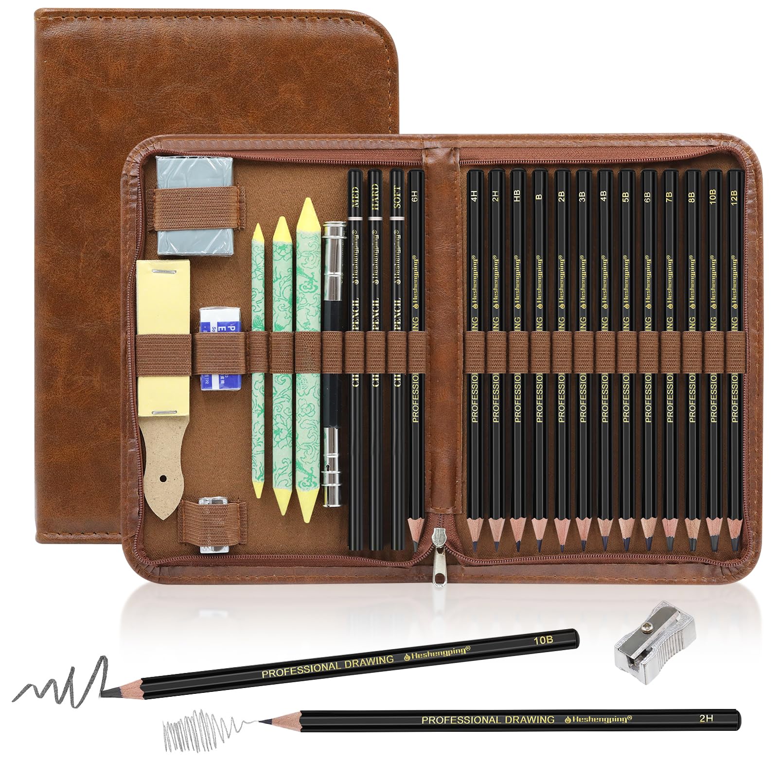 Drawing Set Sketching Kit, 26 Pack Pro Art Supplies with Graphite Pencils, Charcoal Penci…