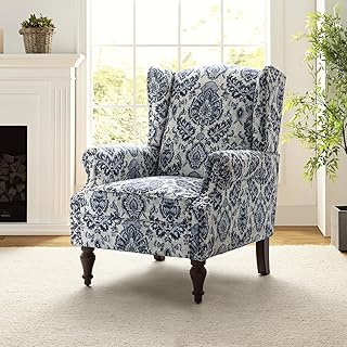 12 Navy Blue Sofa Living Room Ideas for Deep Sophisticated Style 92 HULALA HOME Wingback Accent Chair with Floral Pattern Design, Traditiona...