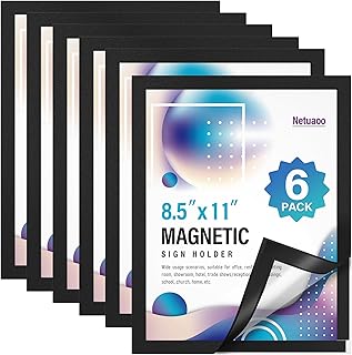 Magnetic Sign Holder 8.5 x 11 Inches Self-Adhesive Magnetic Display Frame 6 Pack Magnet Sign Holders Picture Frame Document Holder for Wall, Window, Classroom, Office, Poster Store（The back is self-adhesive）