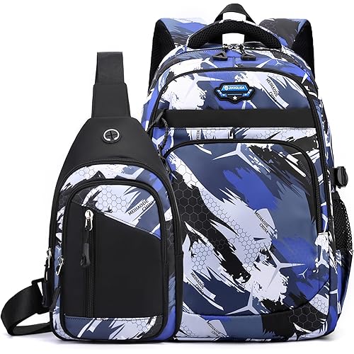 OKKID School Backpack for Boys Graffiti Bookbag Elementary Middle High School Bags Teenagers Waterprpof Nylon Travel Backpack