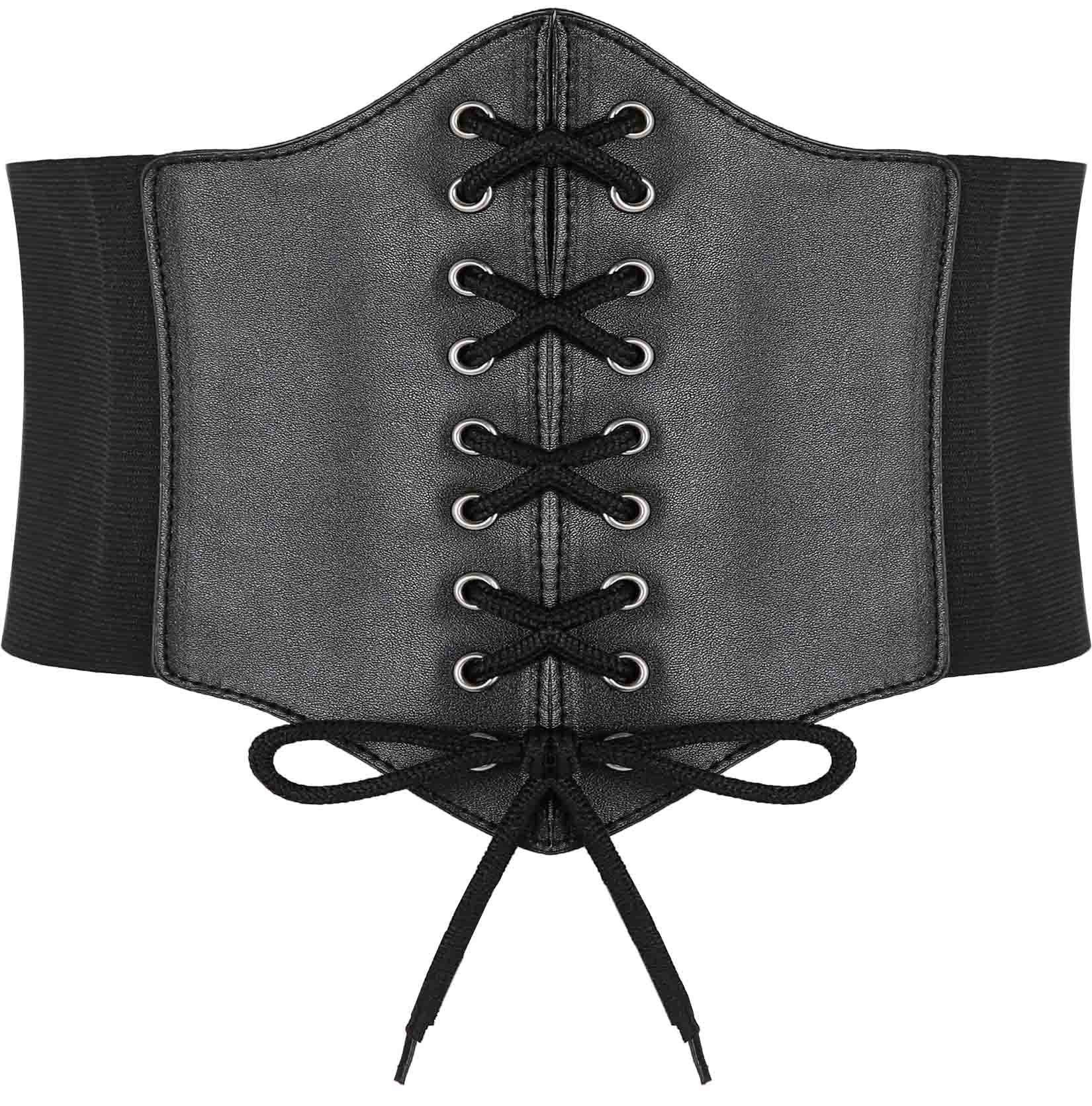 HOEREV® Elastic Wide Band Elastic Tied Waspie Corset Waist Belt - Black - Small