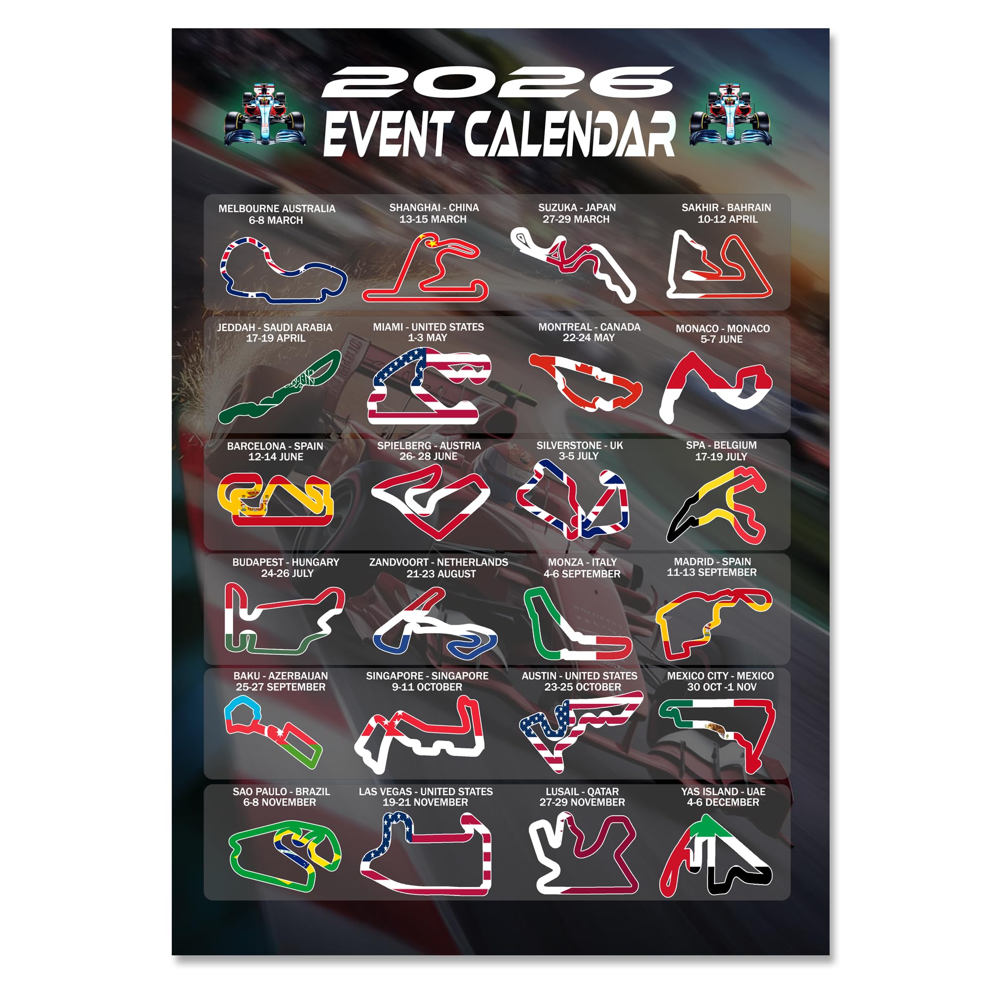 Gifts and Temptations 2026 Formula Racing Event Calendar Poster, A4 ...