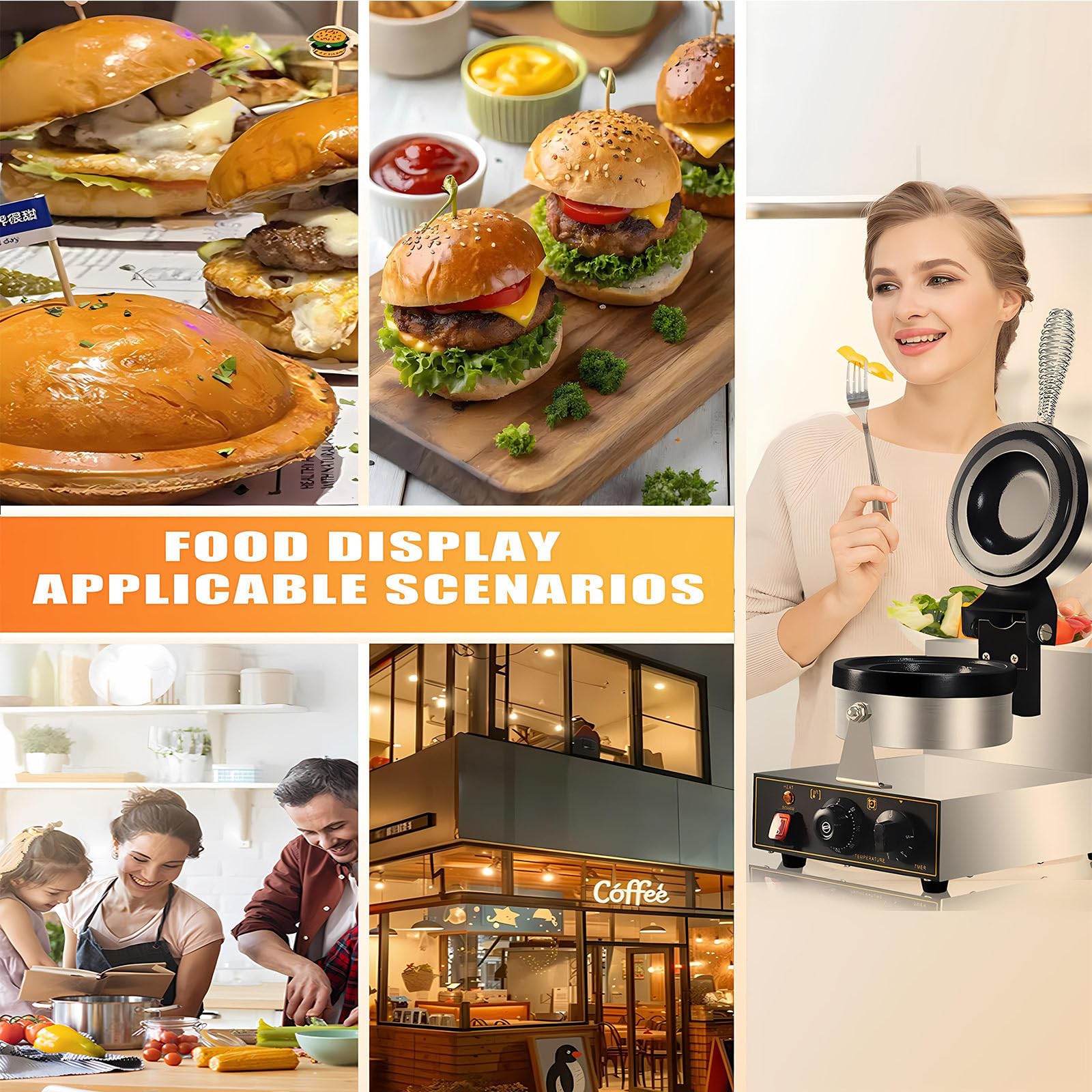 Macchina per Gelati Sandwich E Macchina per Waffle Multifunzione, Ferro per Waffle Antiaderente, Timer Regolabile 0-5 Minuti, Ideale per Bar E Hotel Dual