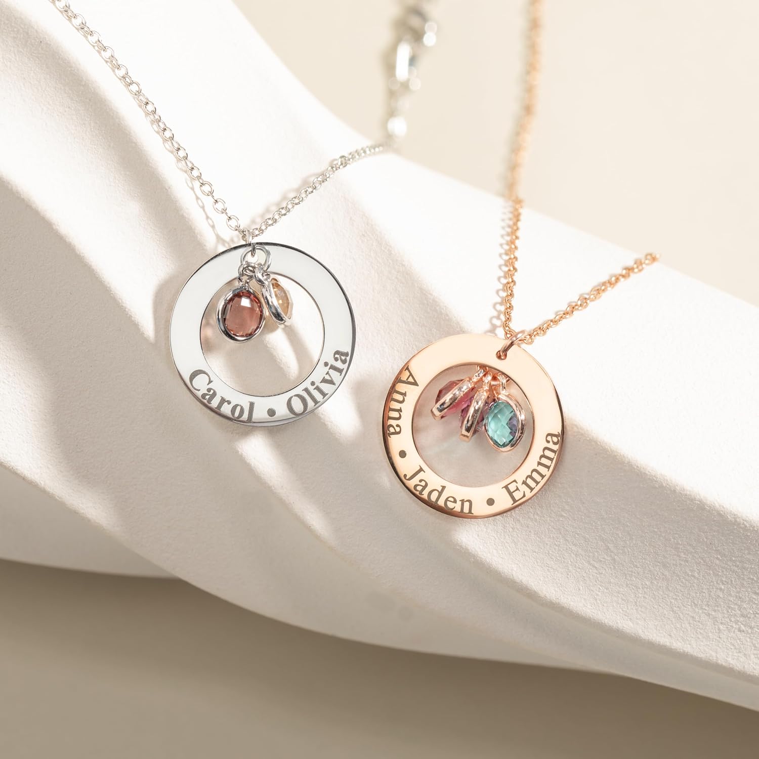 Birthstone Necklace for Mom Jewelry for Women Grandma Necklace Personalized Mothers Day gifs Necklace with 2 Children Kids Names -CIR-BSN