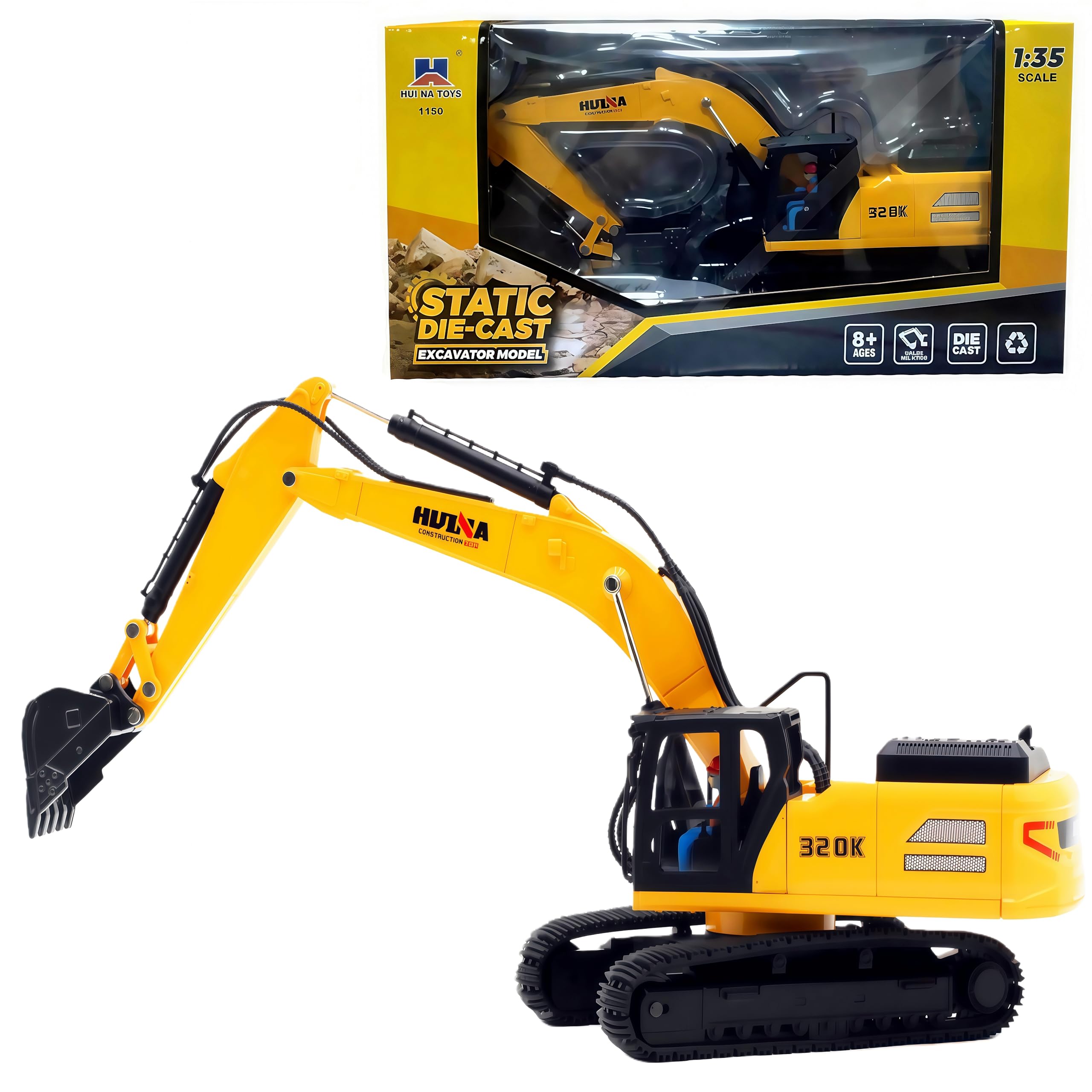 Gemini&Genius Excavator Toy, Construction Vehicle Digger Toy 1/35 Scale Die-cast Engineering Tracked Excavator Vehicle Alloy Model Toy for Kids and