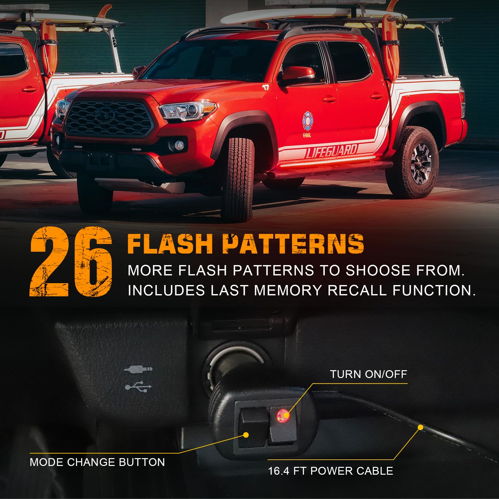 2PCS 70 Inch Truck Red Emergency Lights Strip 864 LED