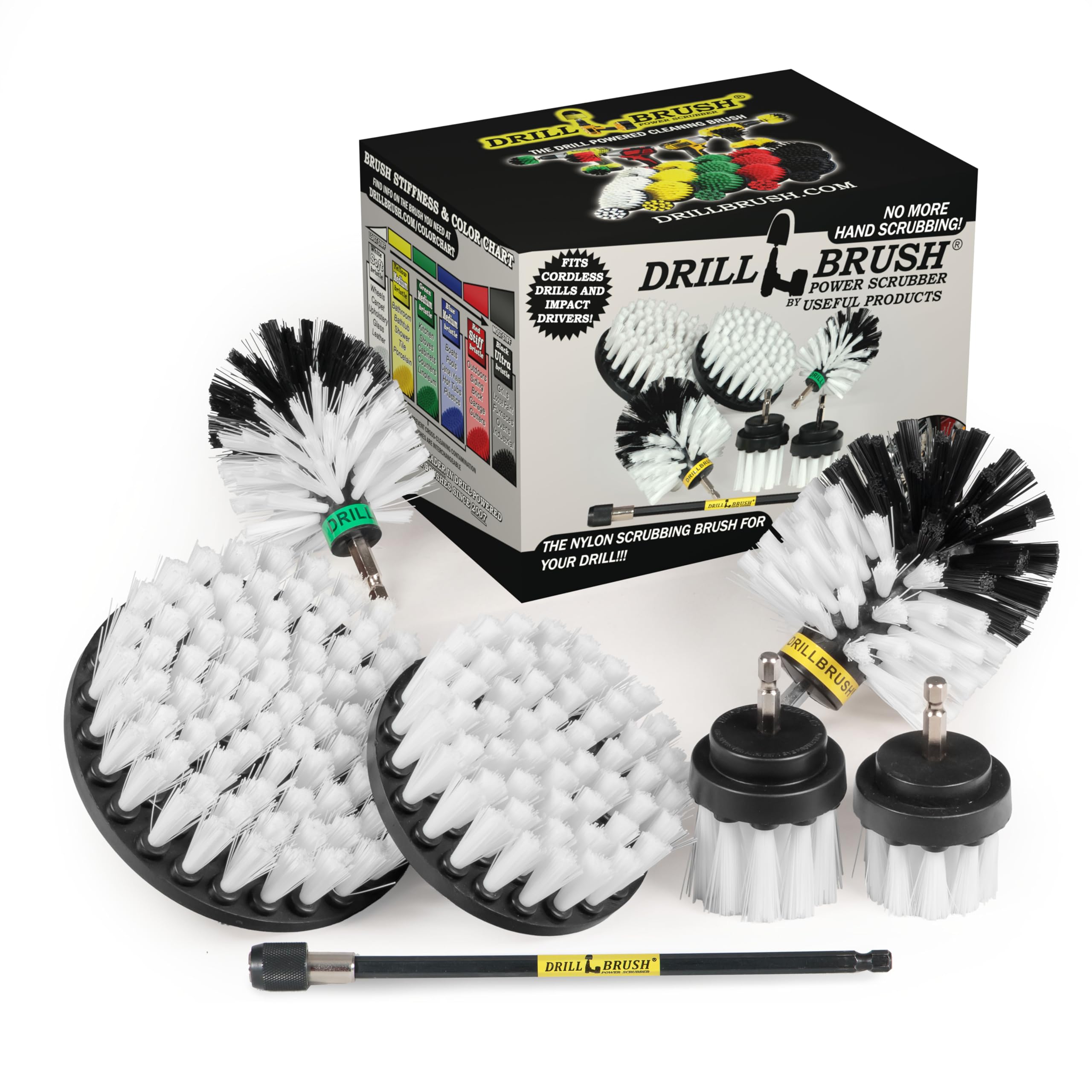 Drill Brush Ultimate Automotive Cleaning Kit with Extension - Truck Accessories - Glass, Upholstery, Seats, Window, Interior, Wheel, Carpet Cleaner - Car Mats - Spin Brush - Motorcycle Accessories