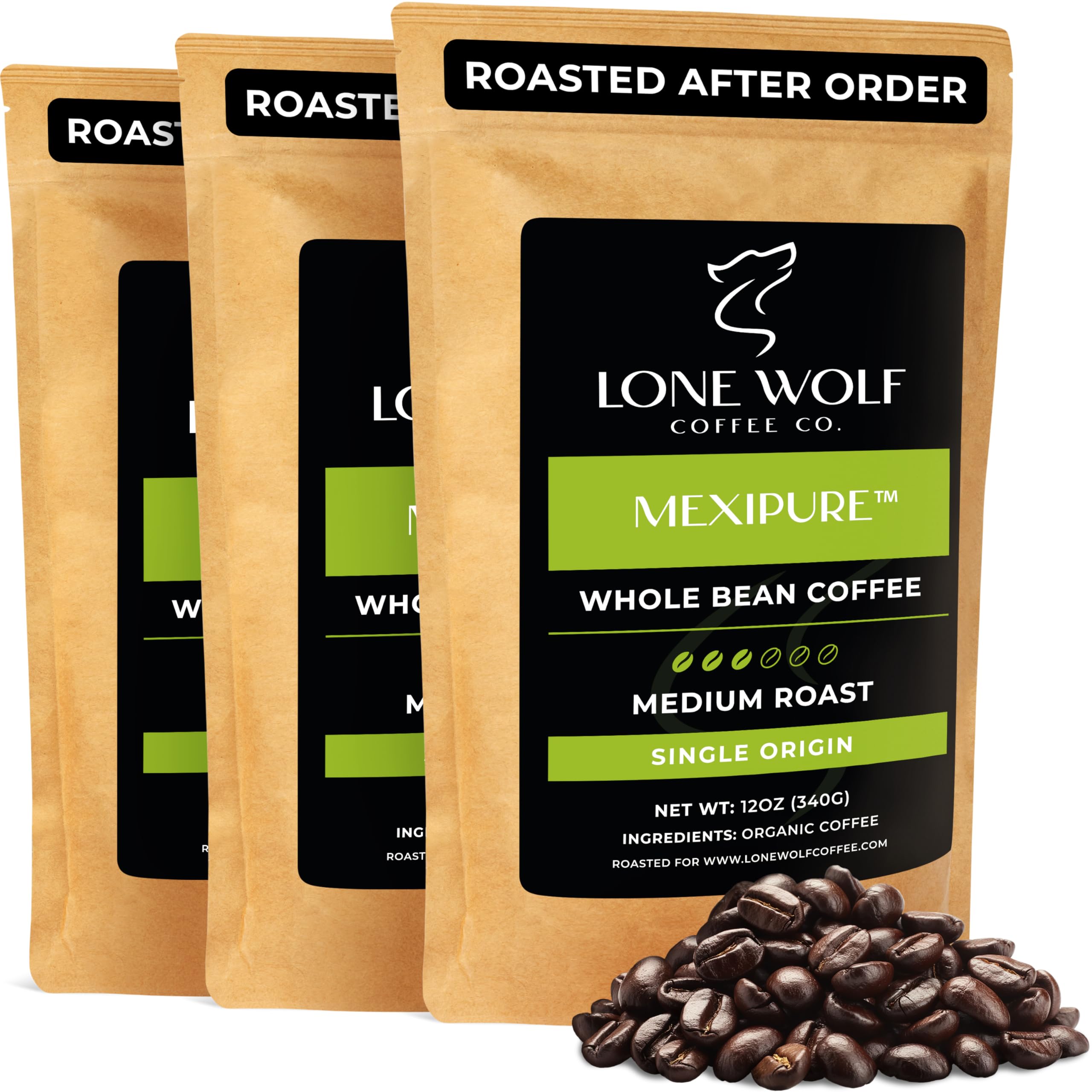 Mexipure - 3-Pack - Freshly Roasted After Your Order – Specialty Grade, Organic, Single Origin, Medium to Dark Roast Whole Bean Coffee, No Bitterness,