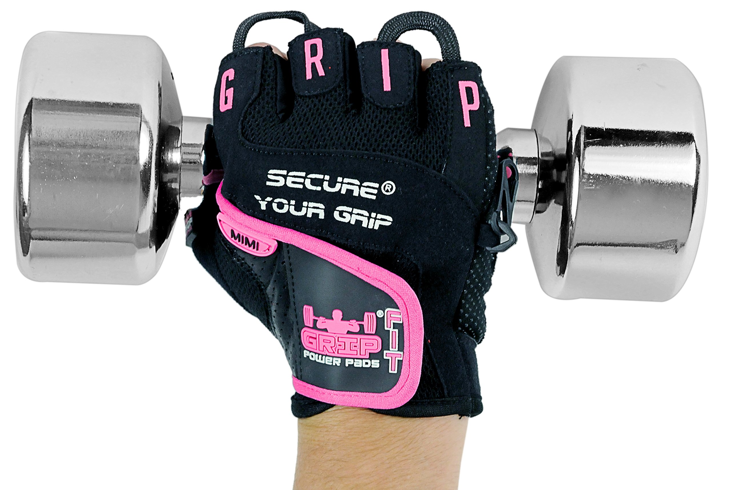 Guanti palestra, per sollevamento pesi da donna Mimi, proteggono le mani e migliorano la presa, colore rosa e nero, facili da mettere e togliere, misura regolabile, Pink