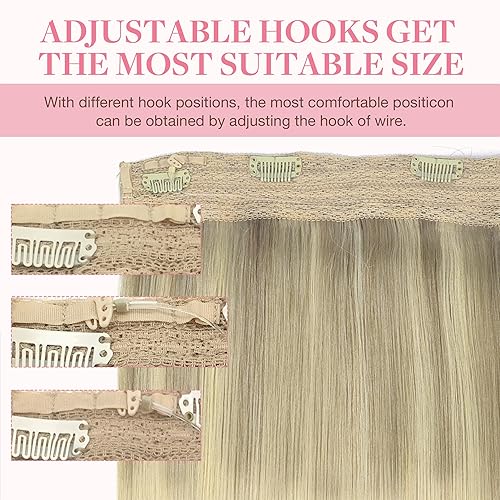 Miniatura 4 de GOO GOO Extensiones de cabello humano con alambre, rubio ceniza degradado a rubio dorado y rubio platino, extensiones de cabello Remy de 14