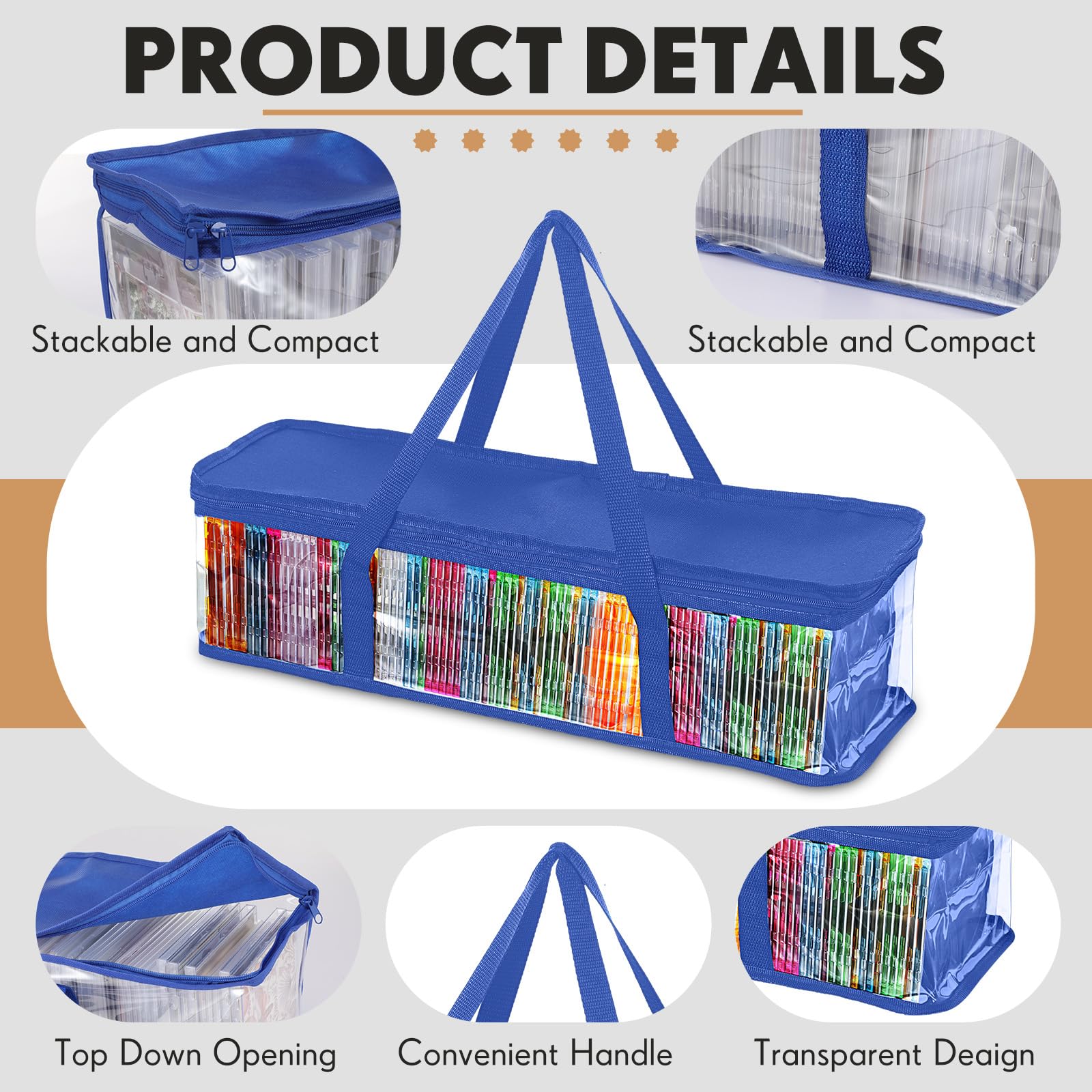 Woanger 10 custodie trasparenti in PVC per CD, DVD, resistenti all'acqua, con manici e cerniera, organizer trasparente per album e videogiochi, colore: blu