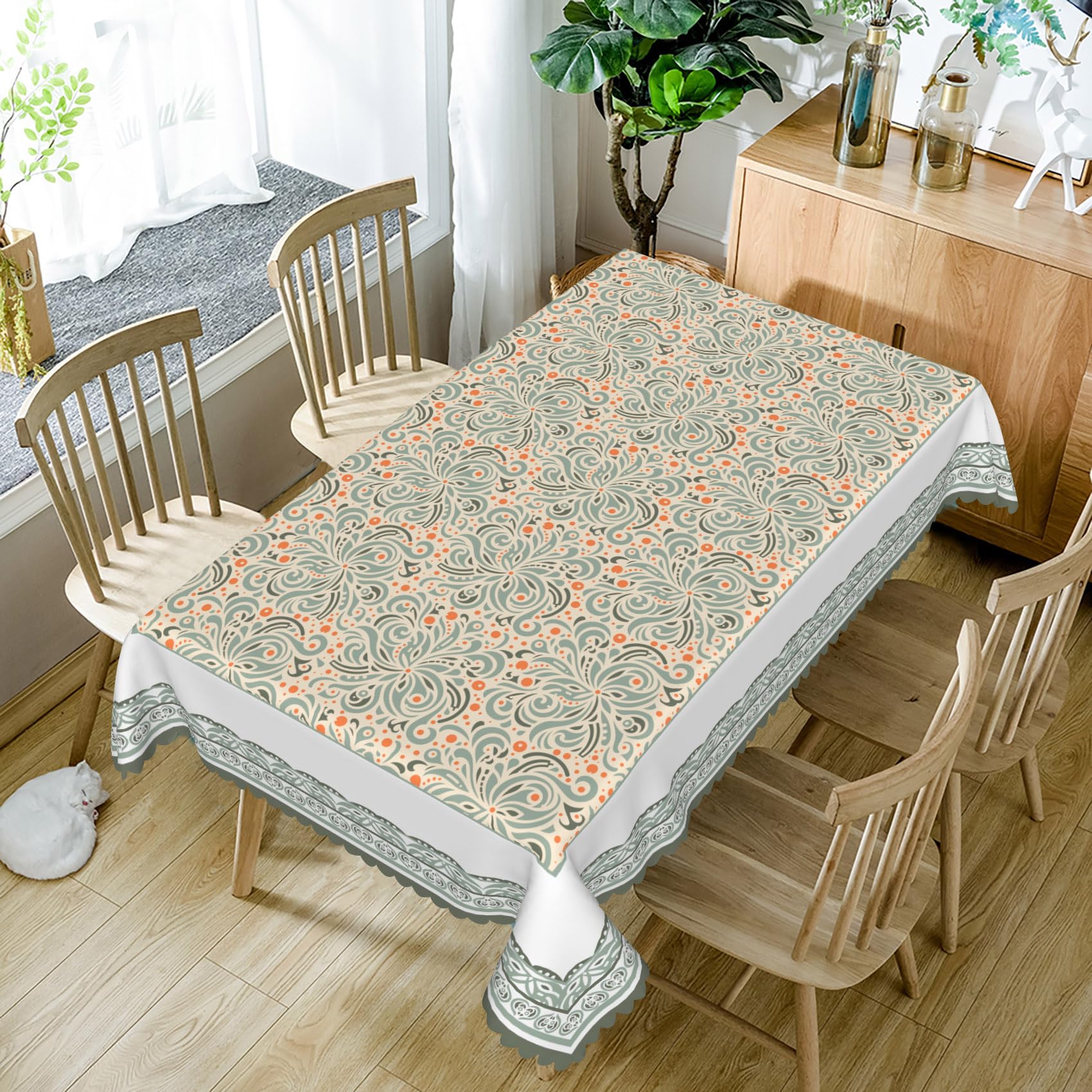 Baocicco Elegant Flower Table Cloth Perfect for Spring Home Decor Orange Green Paisley Bohemian Table Cover for Farmhouse Decors Seasonal Reusable
