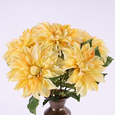 Amazon.com: FLORANET Artificial Yellow Dahlia 6 Large Heads with Stem ...
