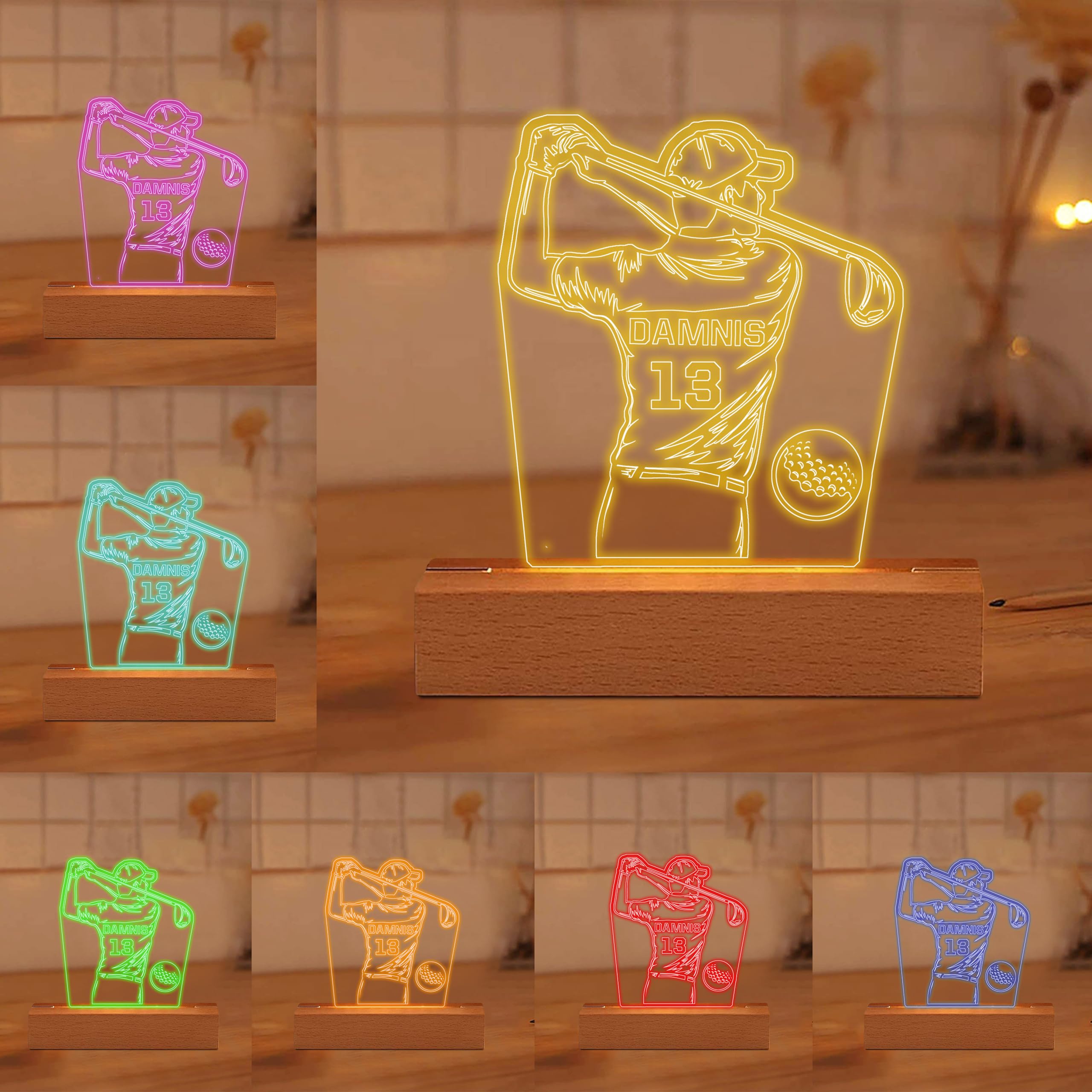 Personalized Golf Night Light Custom Golf Player Acrylic Lamp Golf Club Decor Lamp Man Cave Bedroom Decor Golf LED Night Light for Dad Men Grandpa Golfer Gift for Chirstmas Birthday Father's Day
