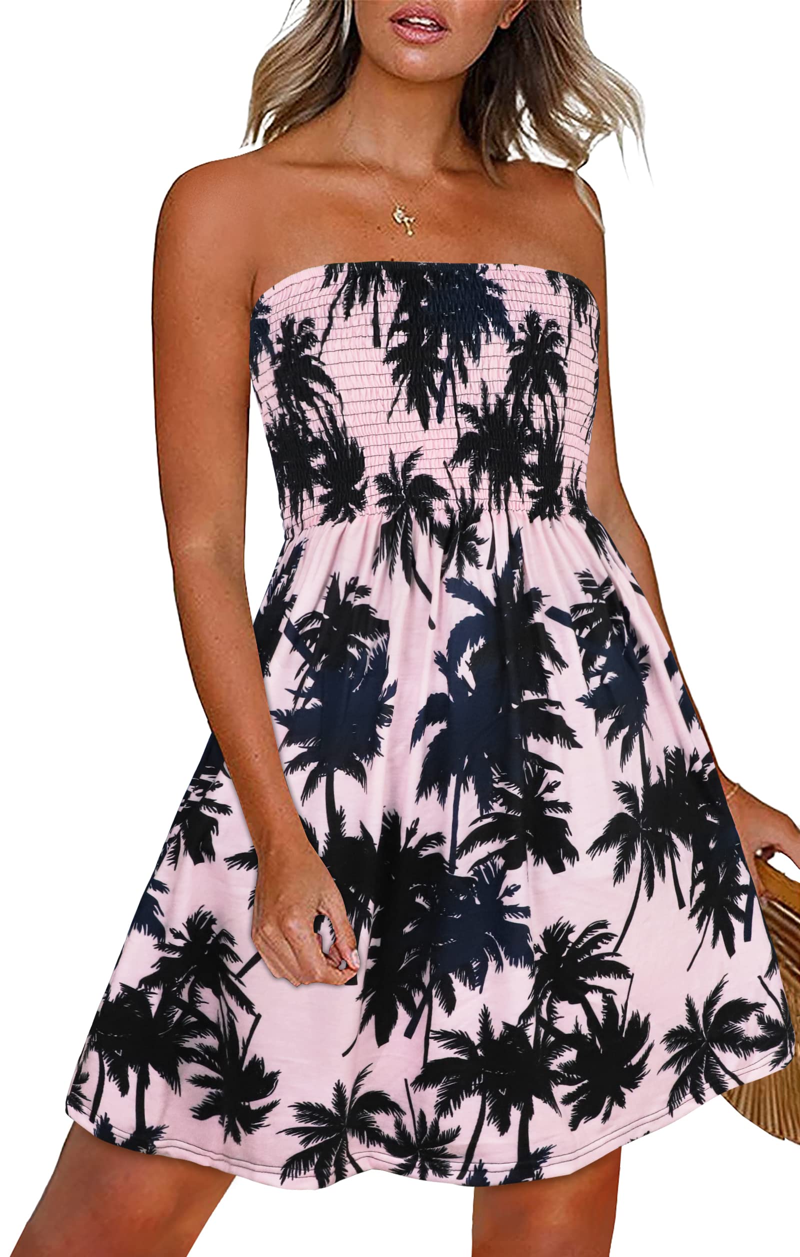 CHICGAL Summer Dresses for Women Beach Cover Ups Strapless Boho Floral Print Sundress