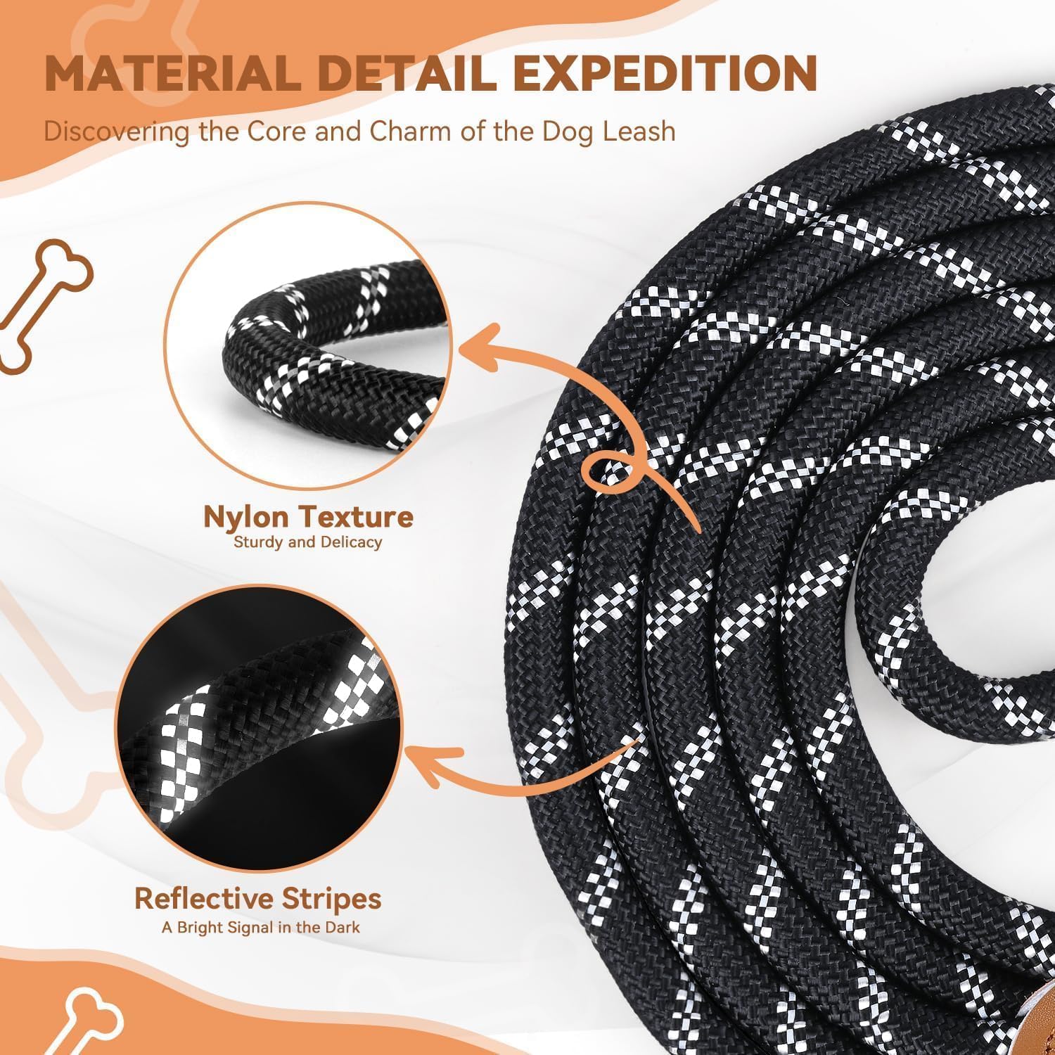 PETCOOZ Guinzaglio Doppio per Cani, Guinzaglio per Cani 3M Regolabile con Fino Riflettente, Multifunzione e Resistente per Cani Piccoli, Medi e Grandi, Nero e Bianco