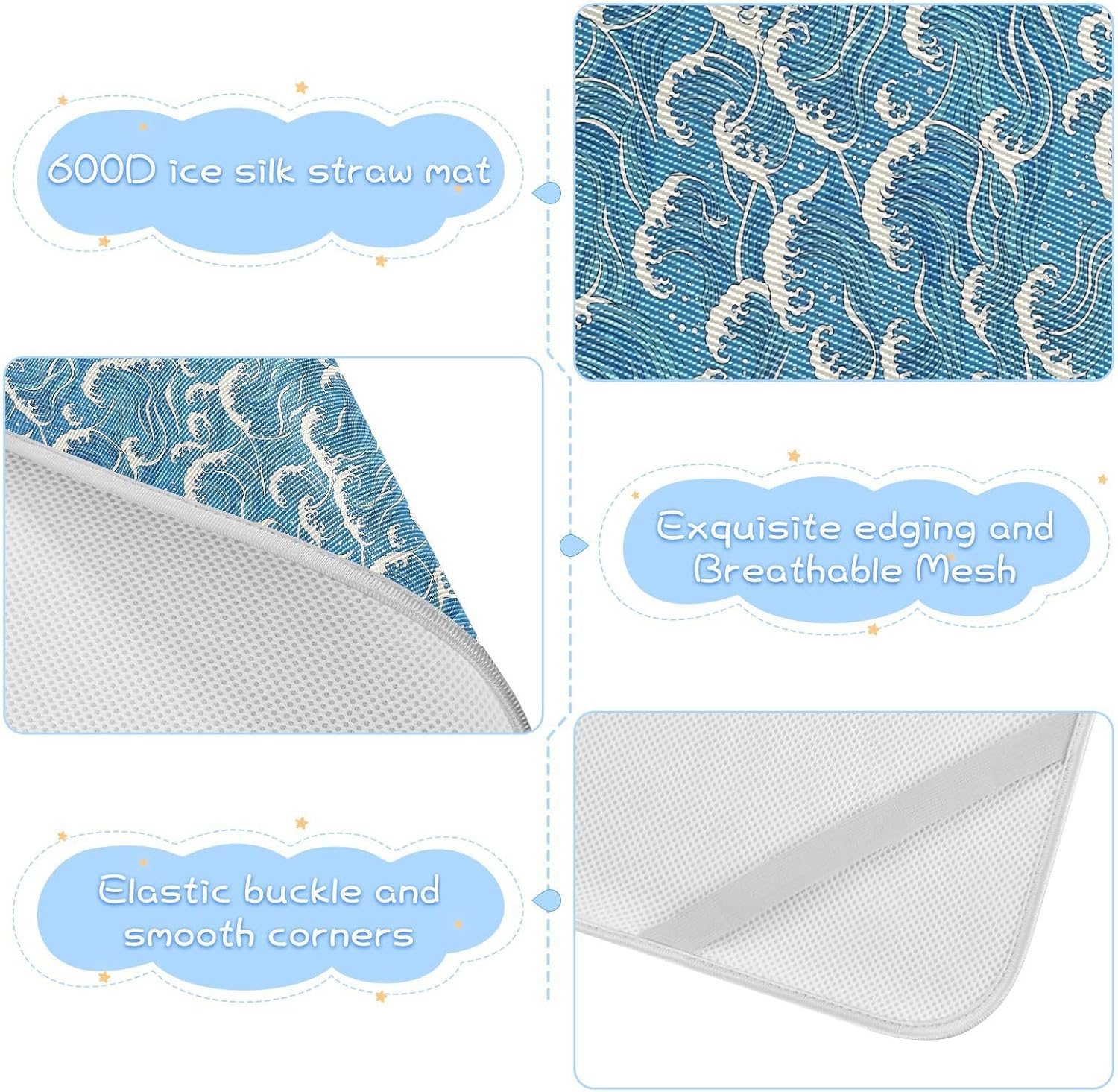 Baby Cooling Mat Ocean Waves Ice Silk Breathable Mesh Summer Crib Mattress Pad with Pillowcase, Soft Cooling Sleeping Surface for Infant & Toddler, 52"x28"