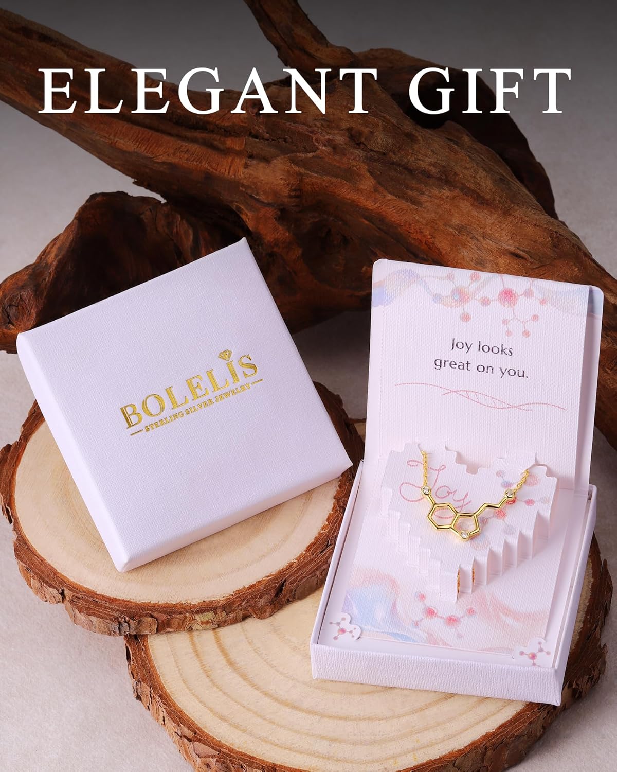 Christmas Gift for Women 925-Sterling-Silver Hormone Serotonin-Molecule neckalce - Caffeine Molecule dopamine Pendent Necklace for Teacher, Professor, Chemistry Graduates, Science Jewelry Lovers (18K-Gold-Plated)