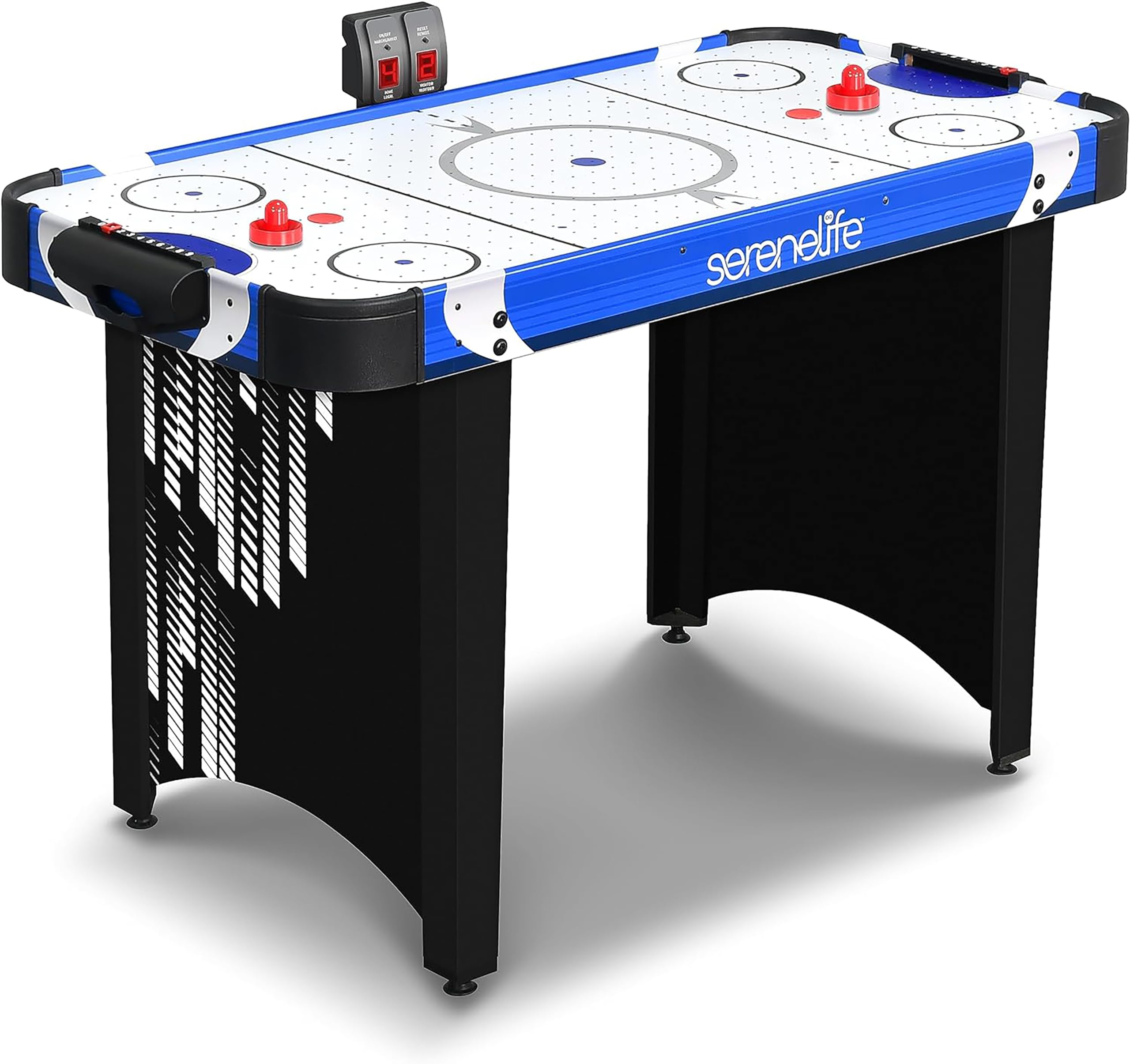 SereneLife Air Hockey Table Game - Compact Arcade Table for Kids and Adults, Air Powered Play Surface, Scratch Resistant Finish, Puck and Pusher Set for Game Room and Apartment Play