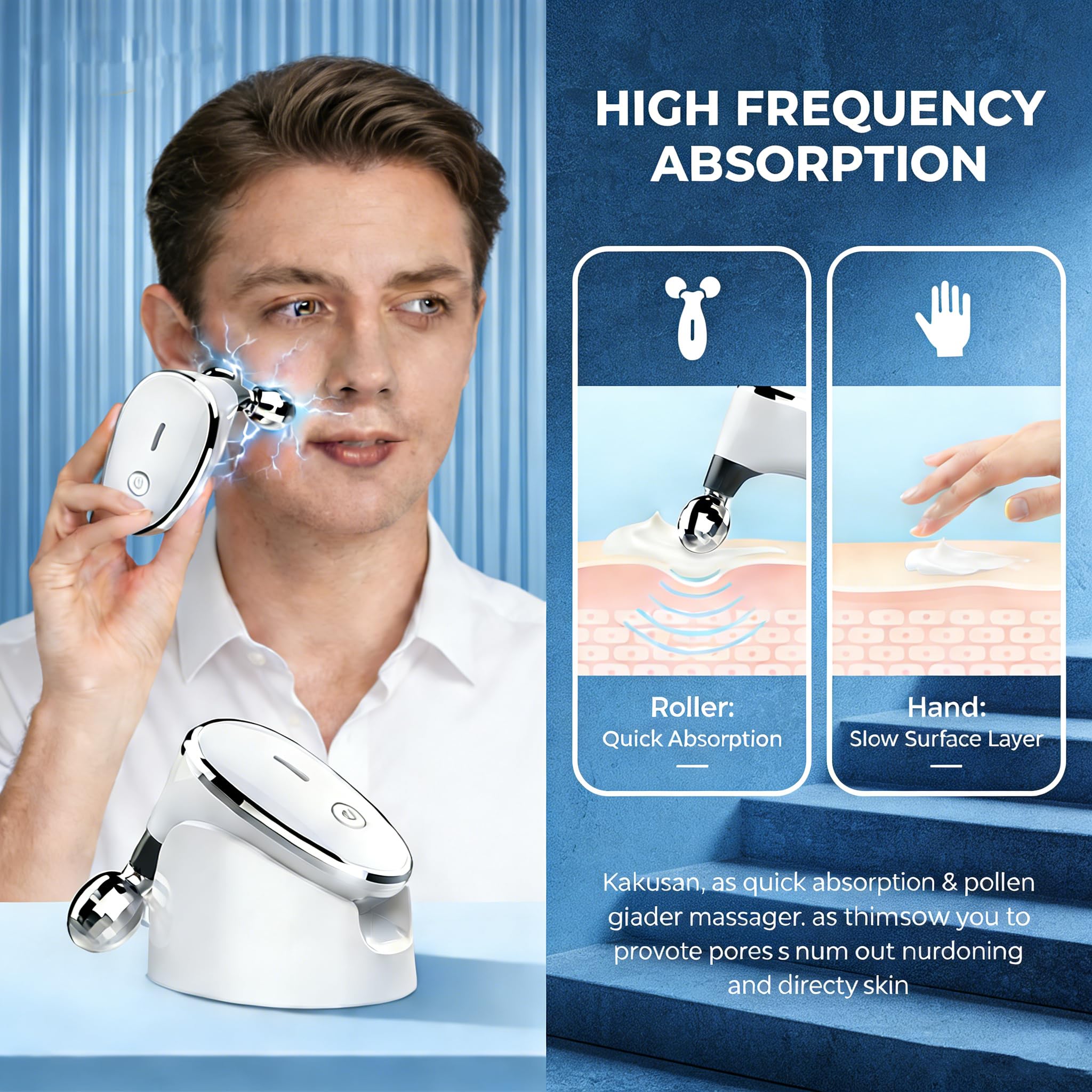 Nacken Augen Massagegerät 5-in-1 EMS Mikrostrom Gesichtsroller mit Vibration Männer Anti-Aging Lifting Straffung Falten Feine Linien Doppelkinn Hautpflege Tragbares Schönheitsgerät Heimgebrauch