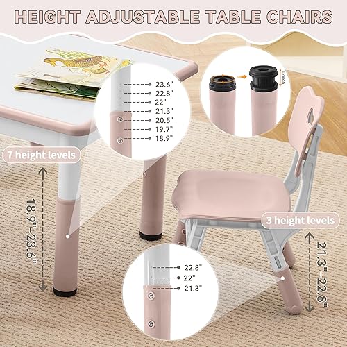 Miniatura 8 de Juego de mesa y sillas de estudio para niños, juego de mesa y sillas para niños de 3 a 8 años, 23.6 pulgadas de largo x 23.6 pulgadas de ancho, mesa