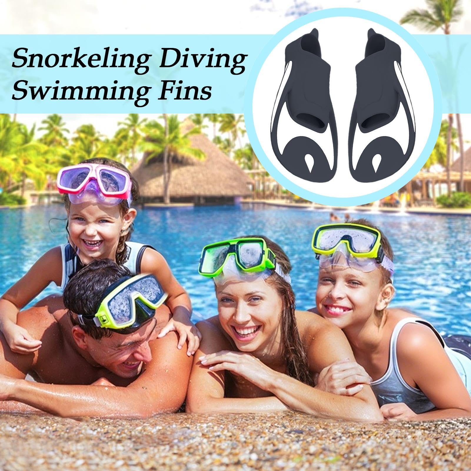 Aletas de natación – 15 pulgadas PP | Aletas de goma – Equipo de buceo de tacón corto para adultos y niños, ideal para esnórquel, buceo libre, buceo, natación, entrenamiento de playa y deportes