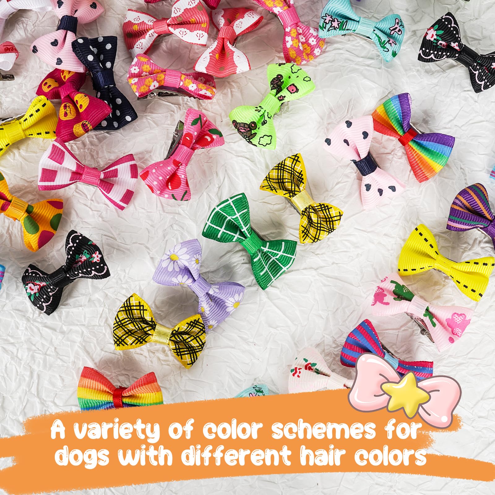 Chenkou, set di 50 fiocchetti per cani, da attaccare al pelo, con clip, per decorare il cane, colori e fantasie miste (25 paia)