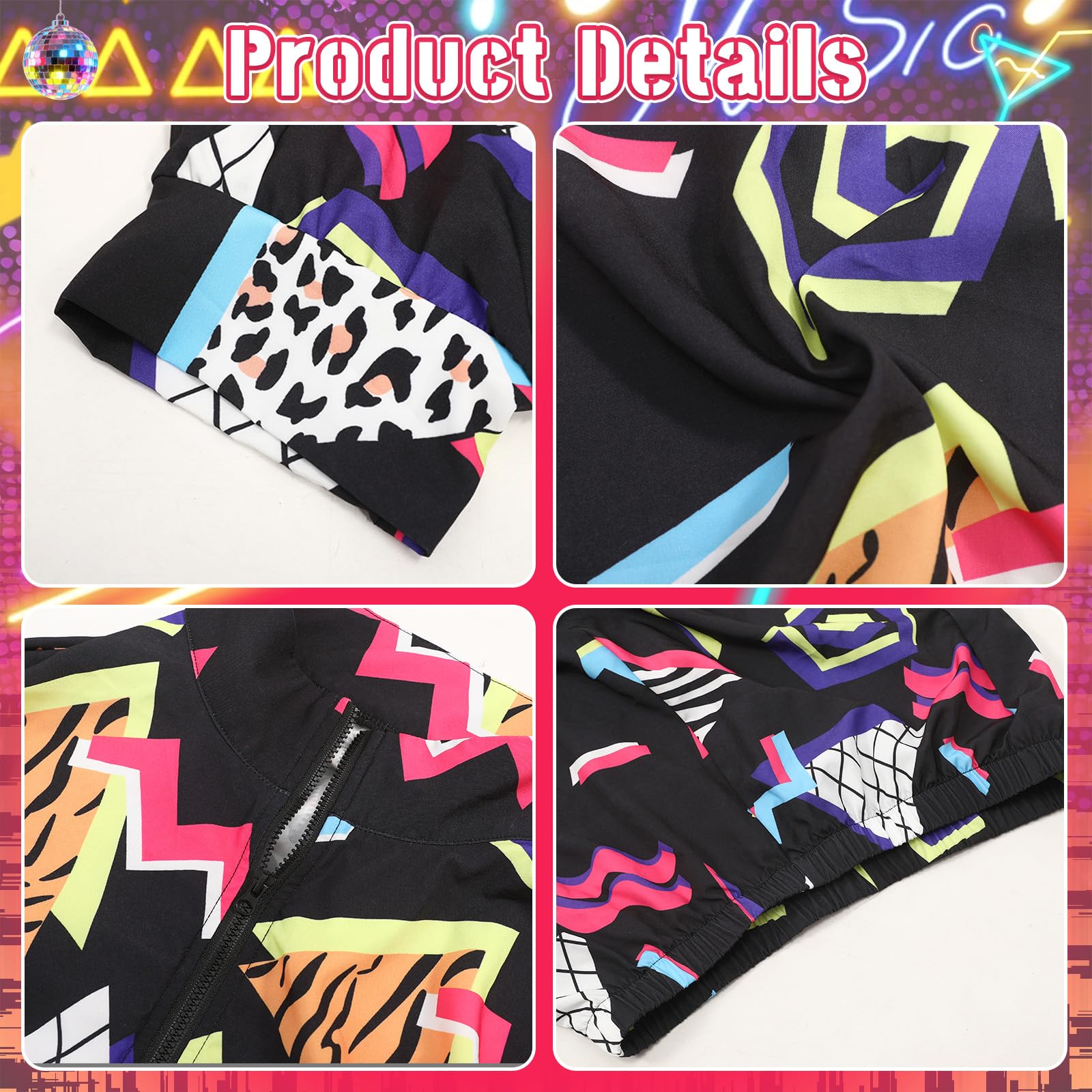 Lyxaof Adults 80s 90s Retro Hip Hop Tracksuit Fancy Vintage Costume Christmas Halloween Party Dress Up Outfit for Men Women (Black, M) - Image 4