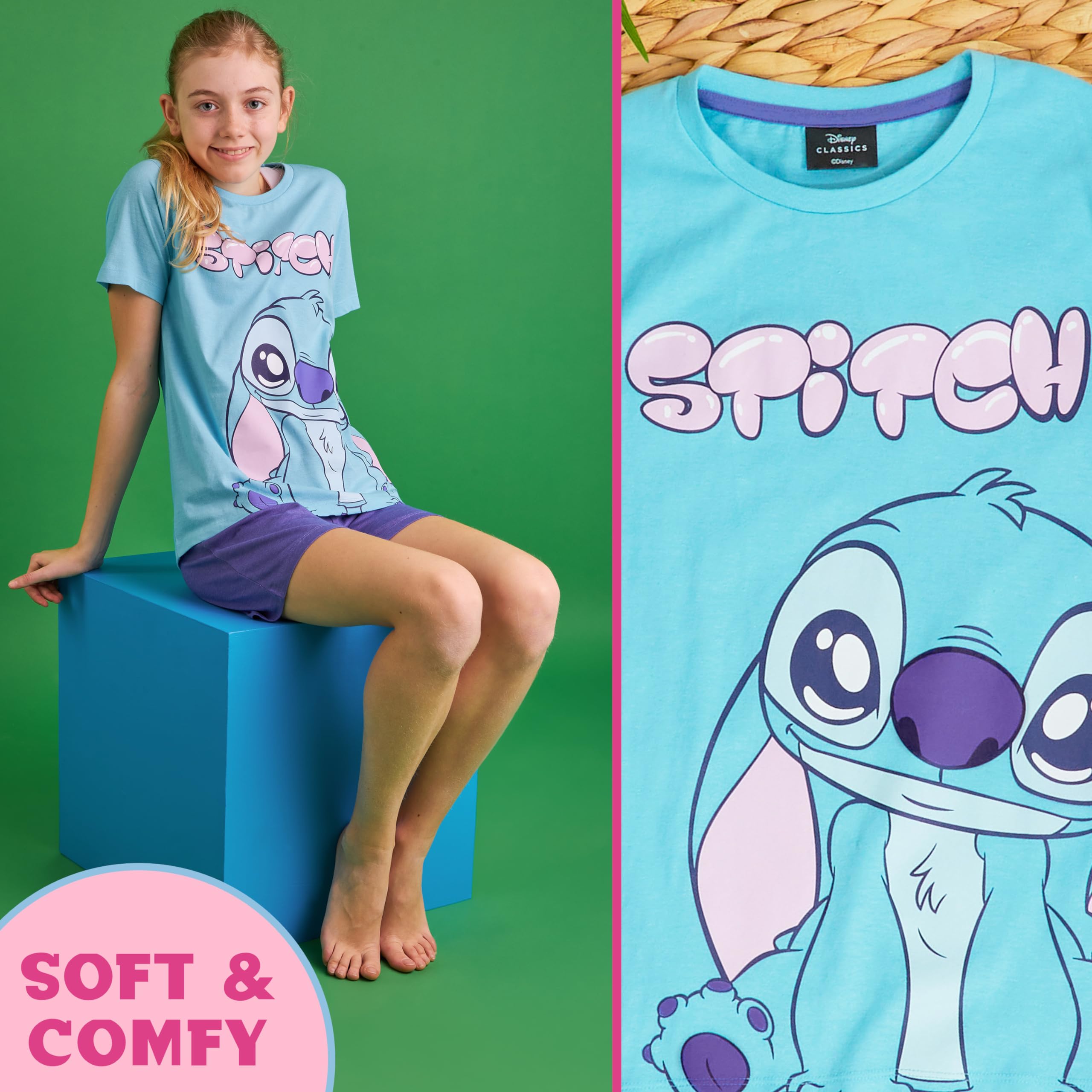 Disney Stitch Dziewczęce krótkie piżamy, przytulna, oddychająca odzież codzienna - prezenty Stitch