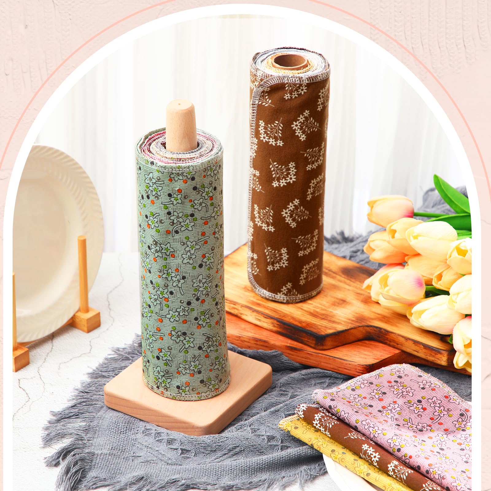 Redbaker 50 toallas de papel reutilizables sin papel, paños de algodón reutilizables, absorbentes, lavables, toallas de papel con rollo de paño de cocina para cocina sin papel (Okra)