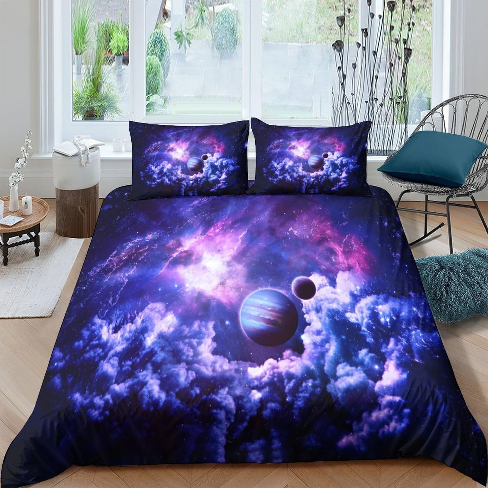 GPLZQXKJNH 3D Printed Galaxy Starry Sky Duvet Cover Set Microfiber Soft Nebula Bedding with 2 Pillowcases for Bedroom Decor Single（135x200cm）