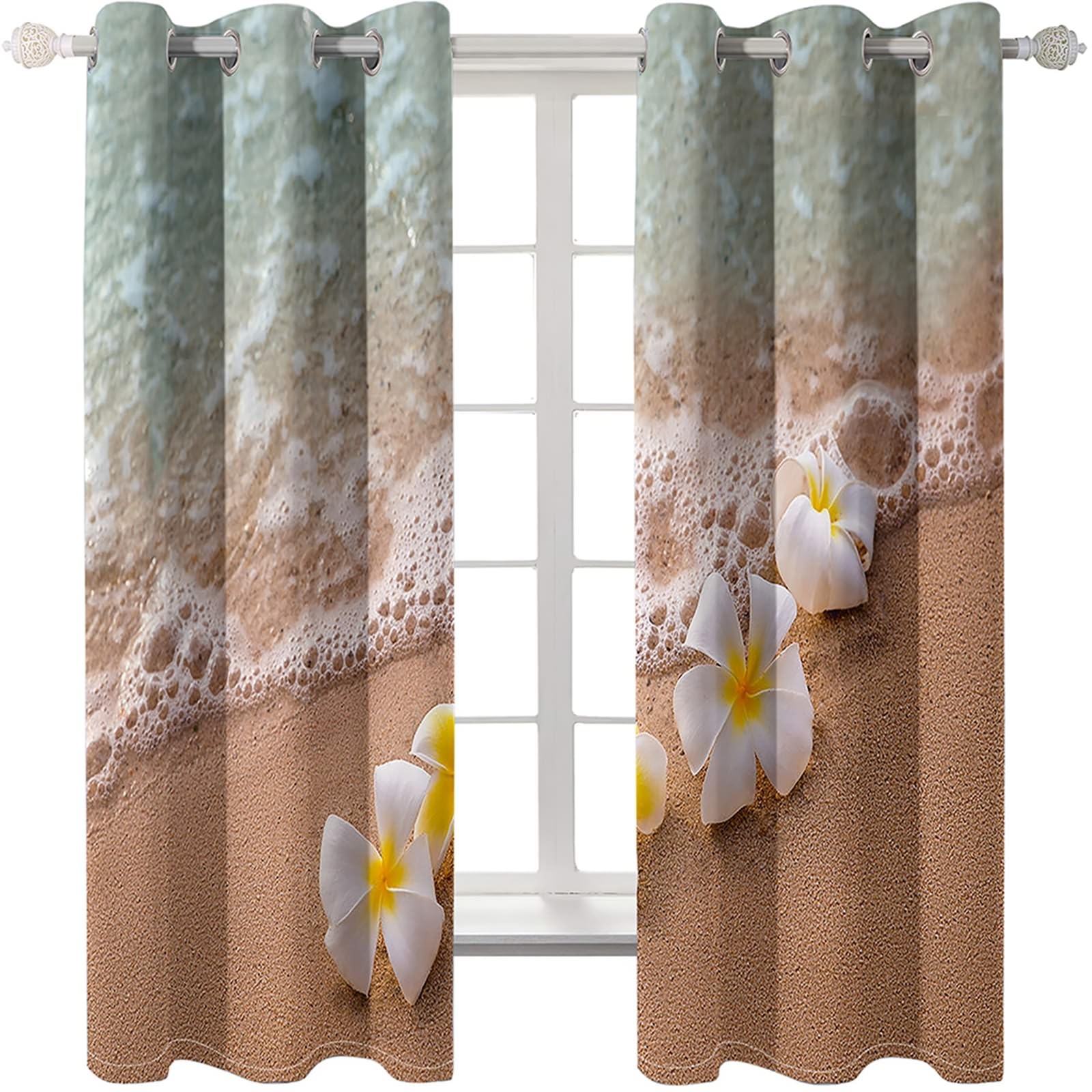 Zasłony zaciemniające do sypialni, 137 cm długości, zasłony zaciemniające do pokoju, 2 panele 38 szer. x 137 dł. kwiaty plażowe termiczne zasłony okienne
