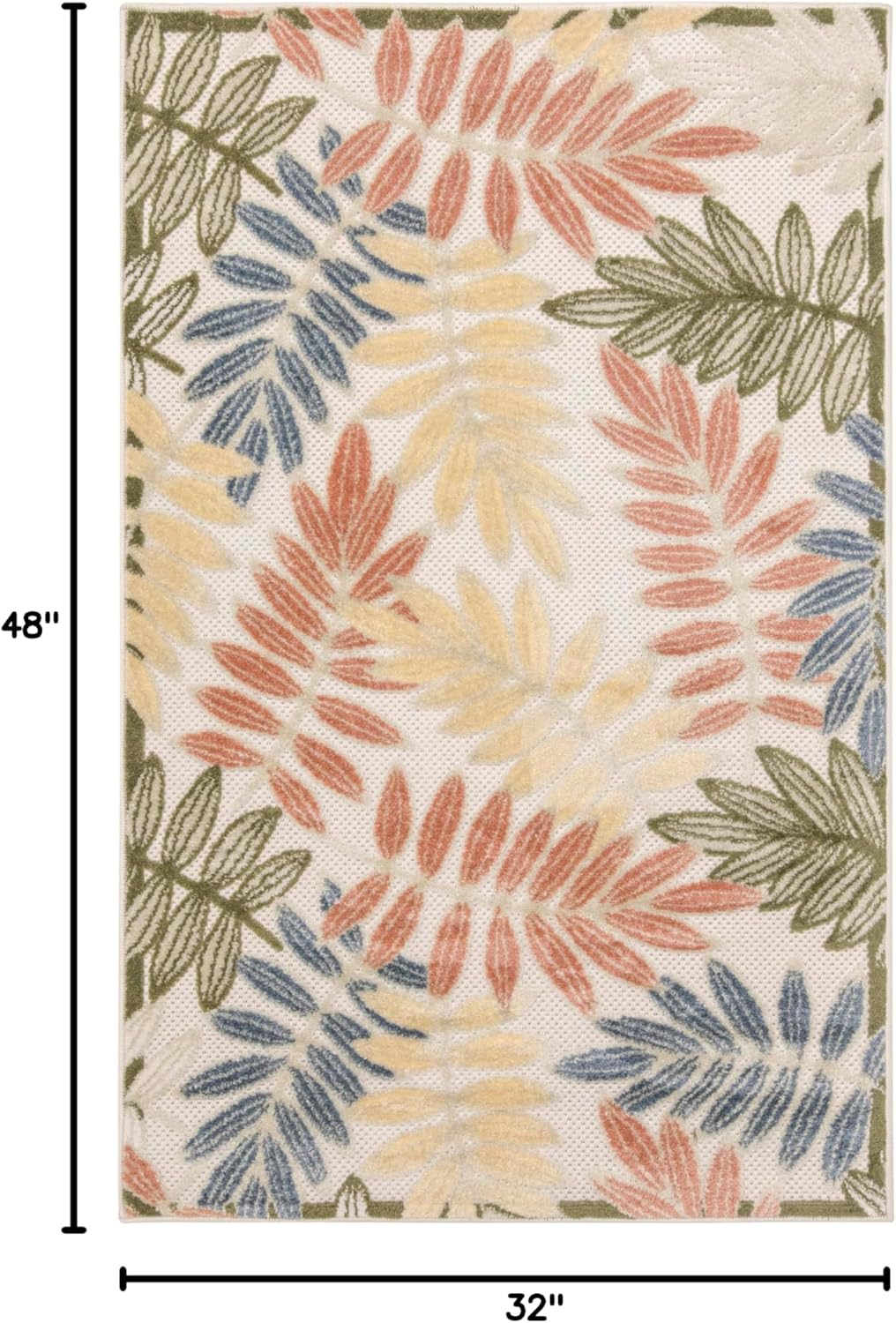 Nourison Home Aloha Ivory Rose 2'8" x 4' Area Rug - Easy Clean, Non Shedding, Bed Room, Living Room, Dining Room, Kitchen (3' x 4')