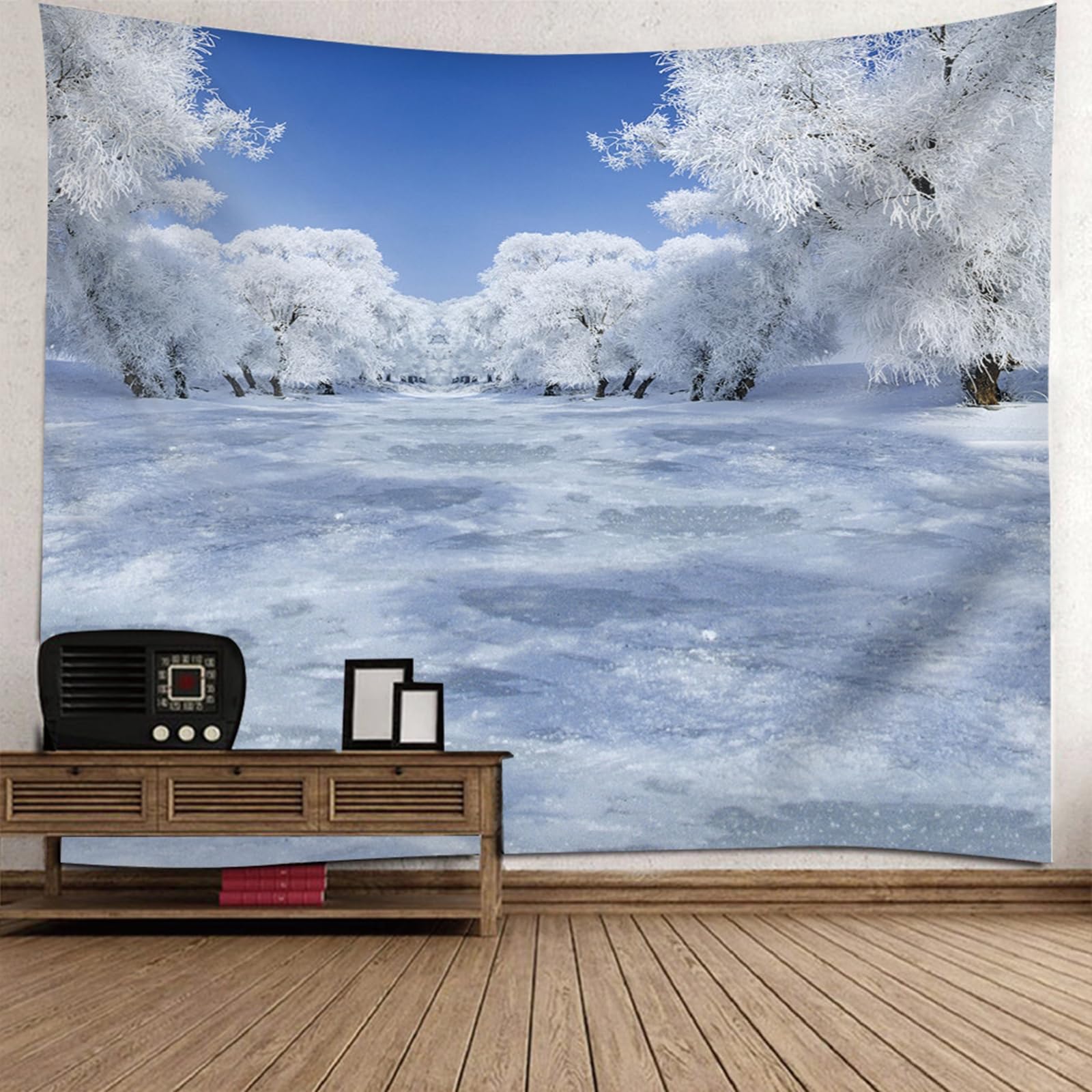 RDSGYZ Zasłona ścienna, naturalna, dywan ścienny 240 x 260 cm, motyw zimowy, motyw lasu, makata, chusta na ścianę, dywan ścienny, do sypialni, pokoju dziecięcego