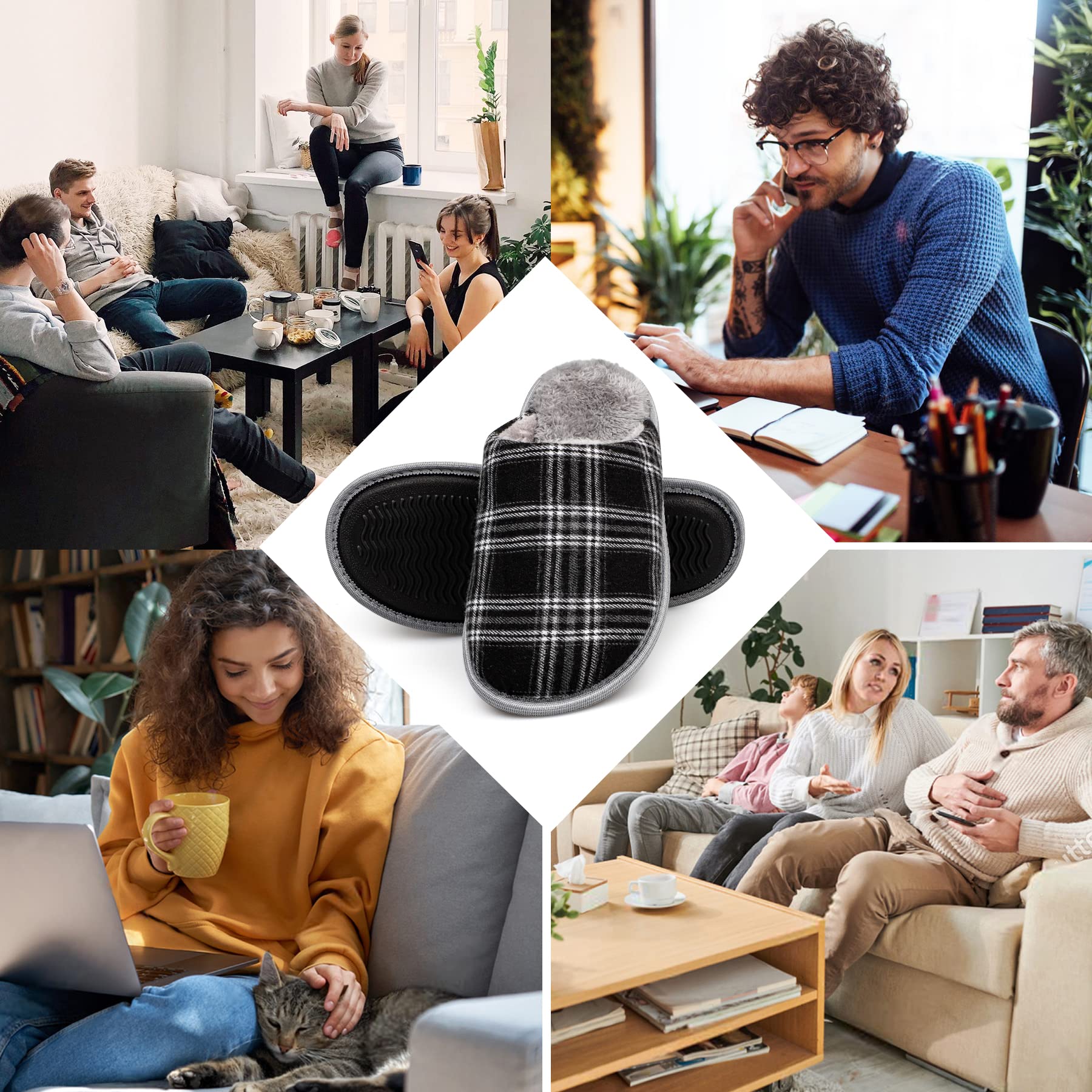riemot Pantofole Uomo Ciabatte Invernali Inverno Casa Morbida Autunno Inverno Memoria Schiuma Pavimento Indoor Outdoor 38-47 EU