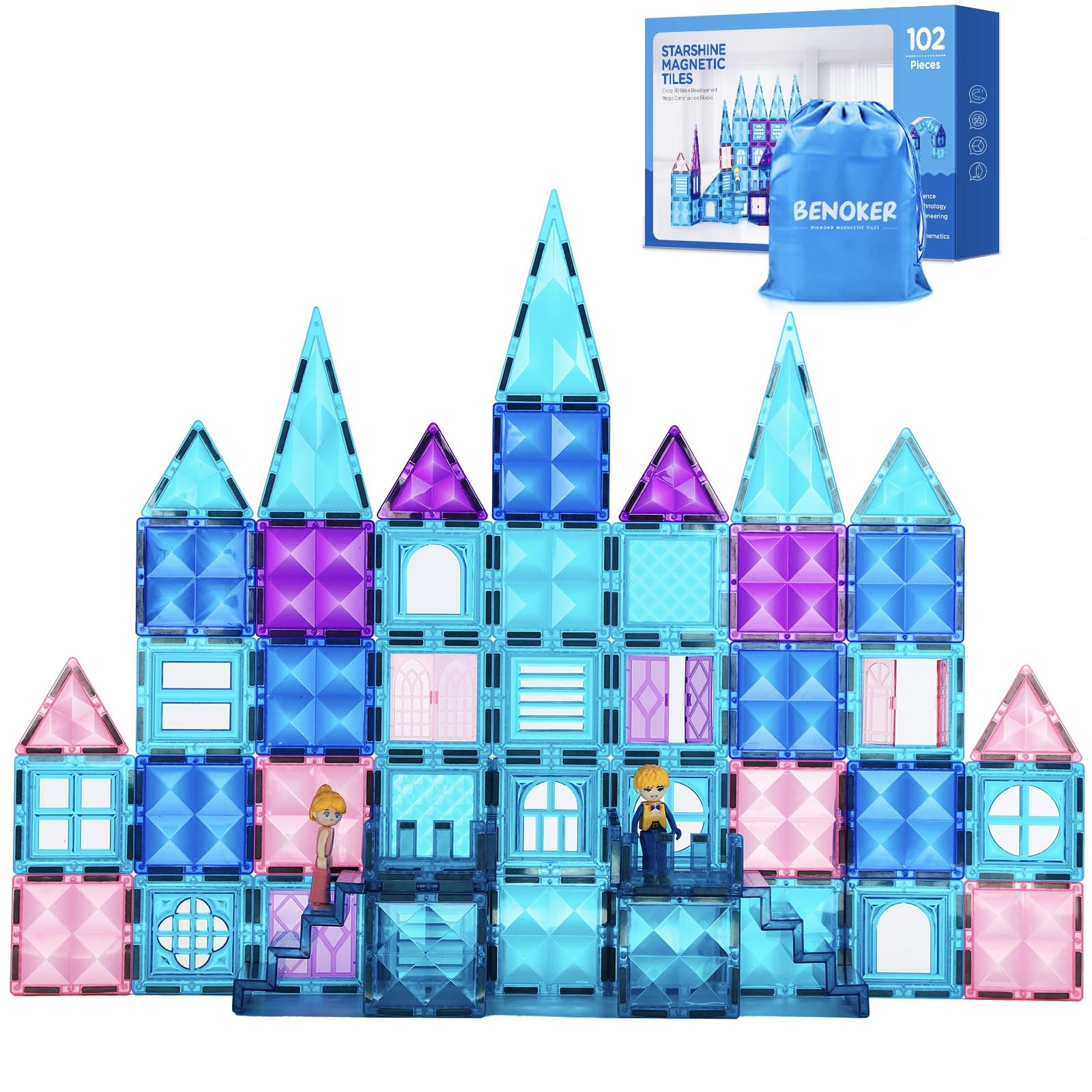 102PCS Ice Castle Magnetic Tiles, 3D Building Blocks STEM Educational Kids Toys for Pretend Play, 3 4 5 6 7 8 Year Old Birthday Gifts for Boys and Girls, Preschool Learning Toys for Christmas